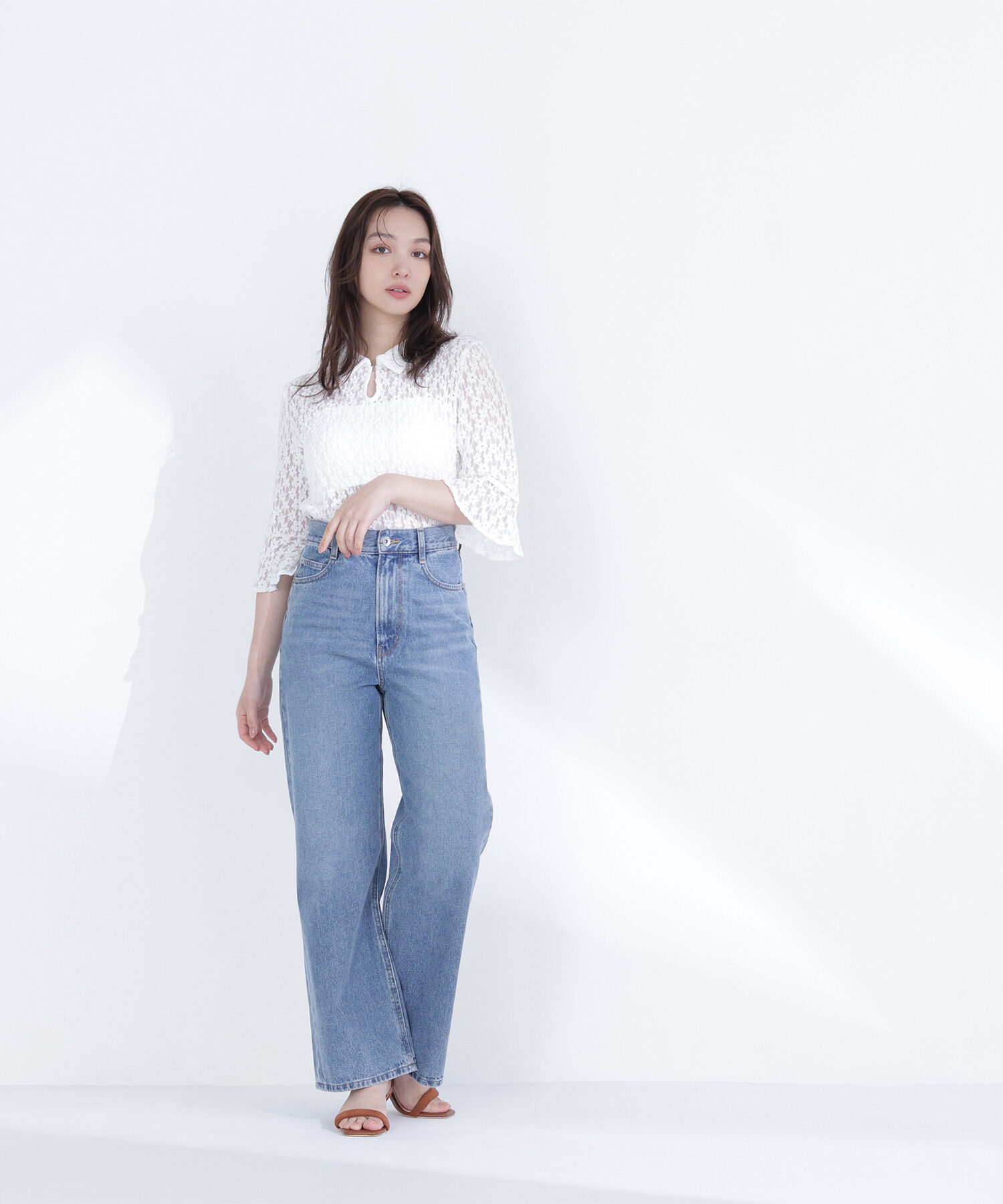  「シャツカラーレースカットソー」|Tシャツ・カットソー|