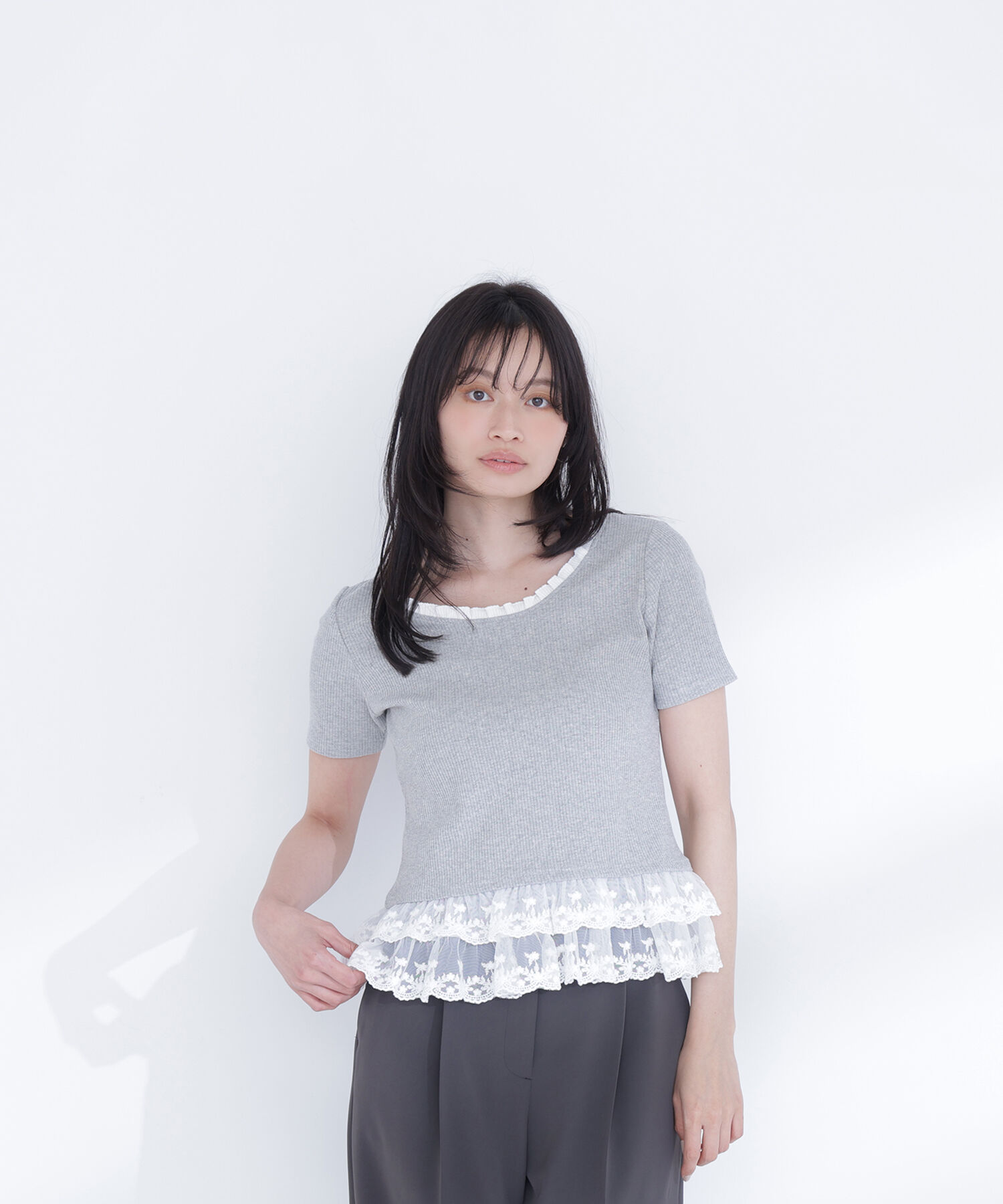  「レースドッキングフリルカットソー」|Tシャツ・カットソー|