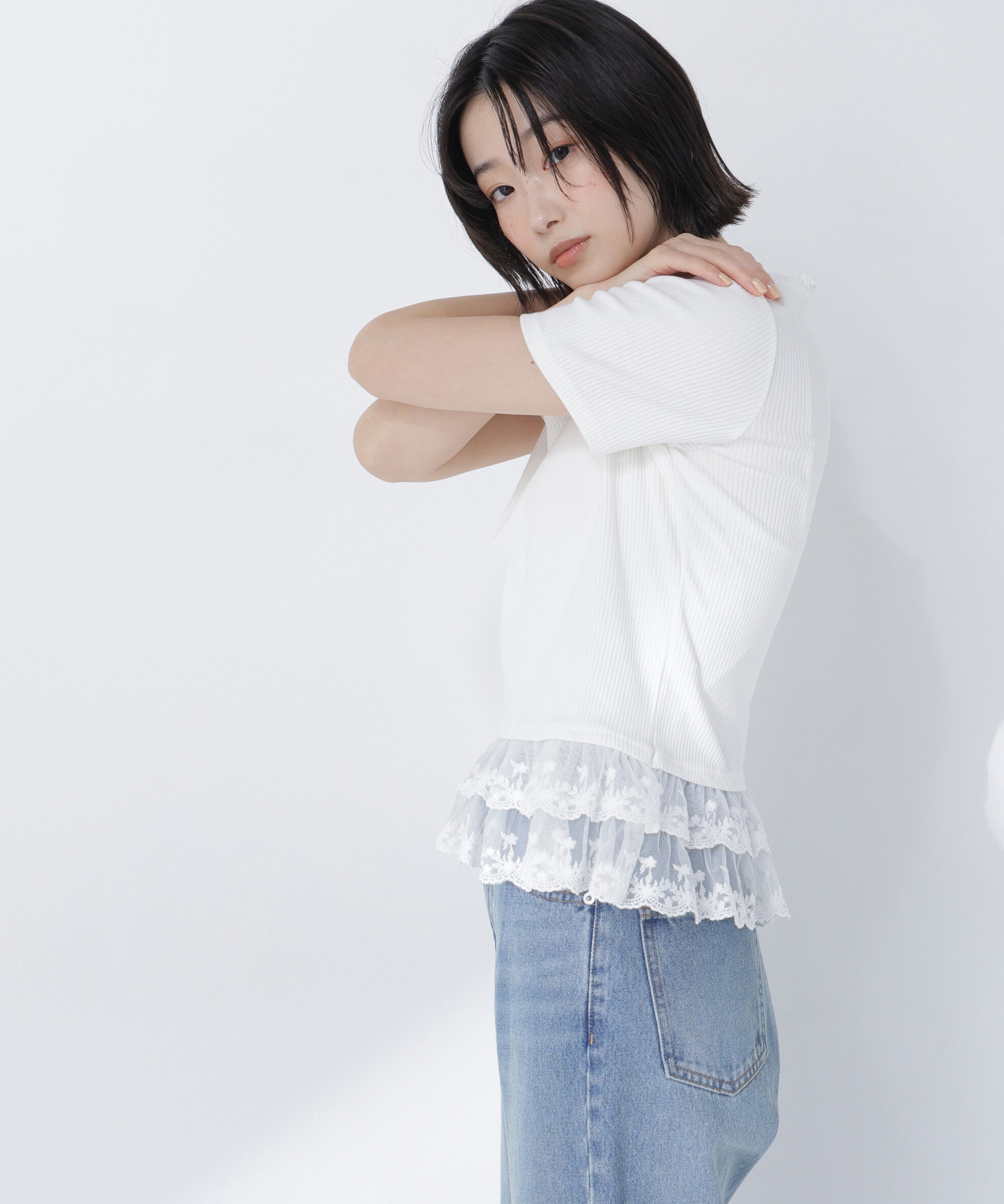 「レースドッキングフリルカットソー」|Tシャツ・カットソー|オフホワイト1