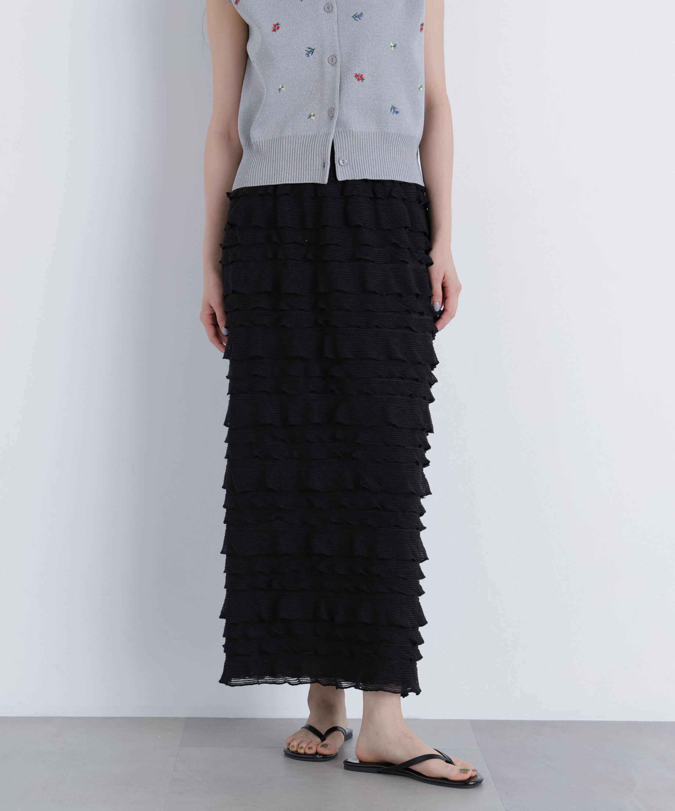  「フリルティアードナロースカート」|スカート|ブラック