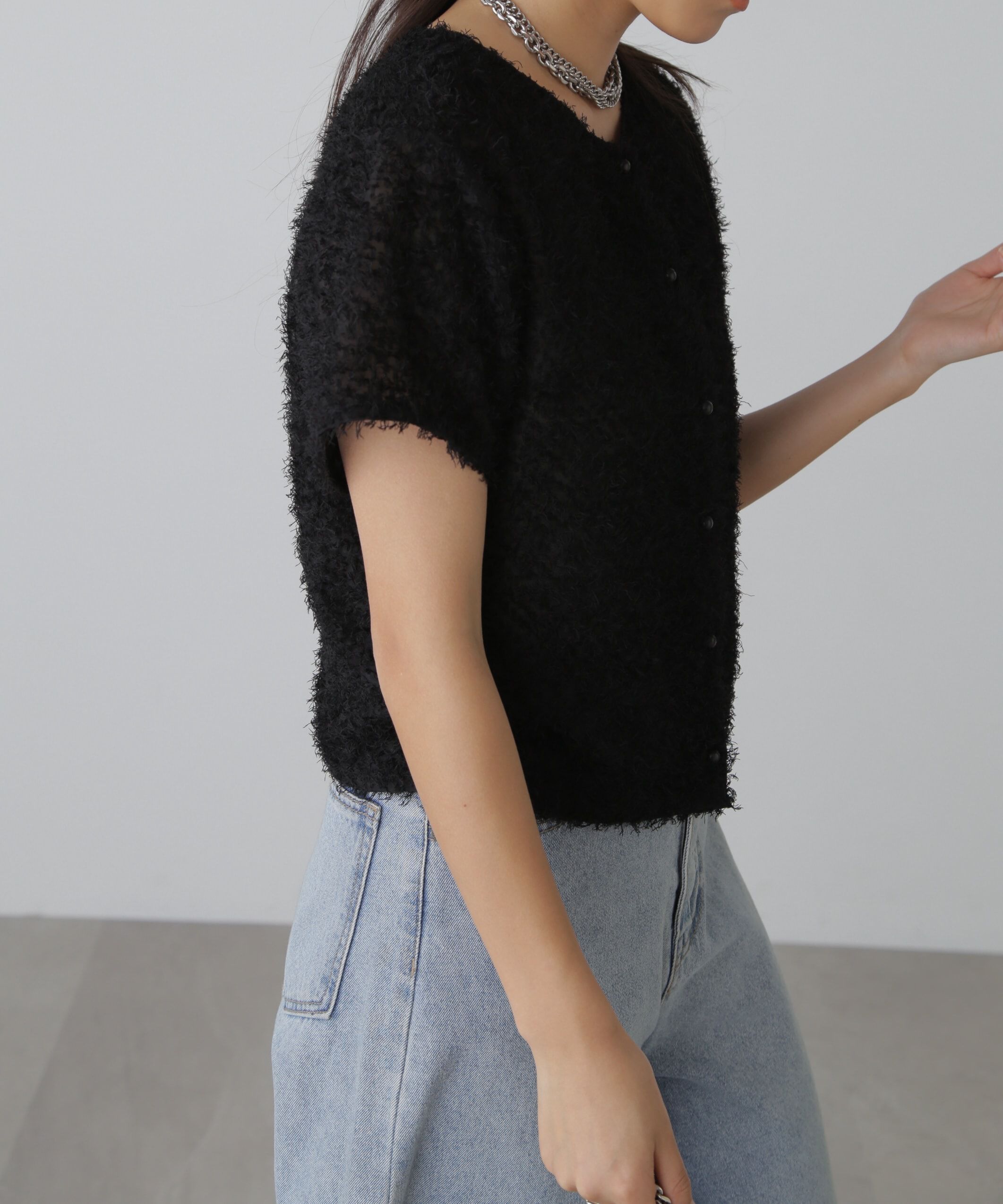  「フロントボタンカットジャガードブラウス」|シャツ・ブラウス|