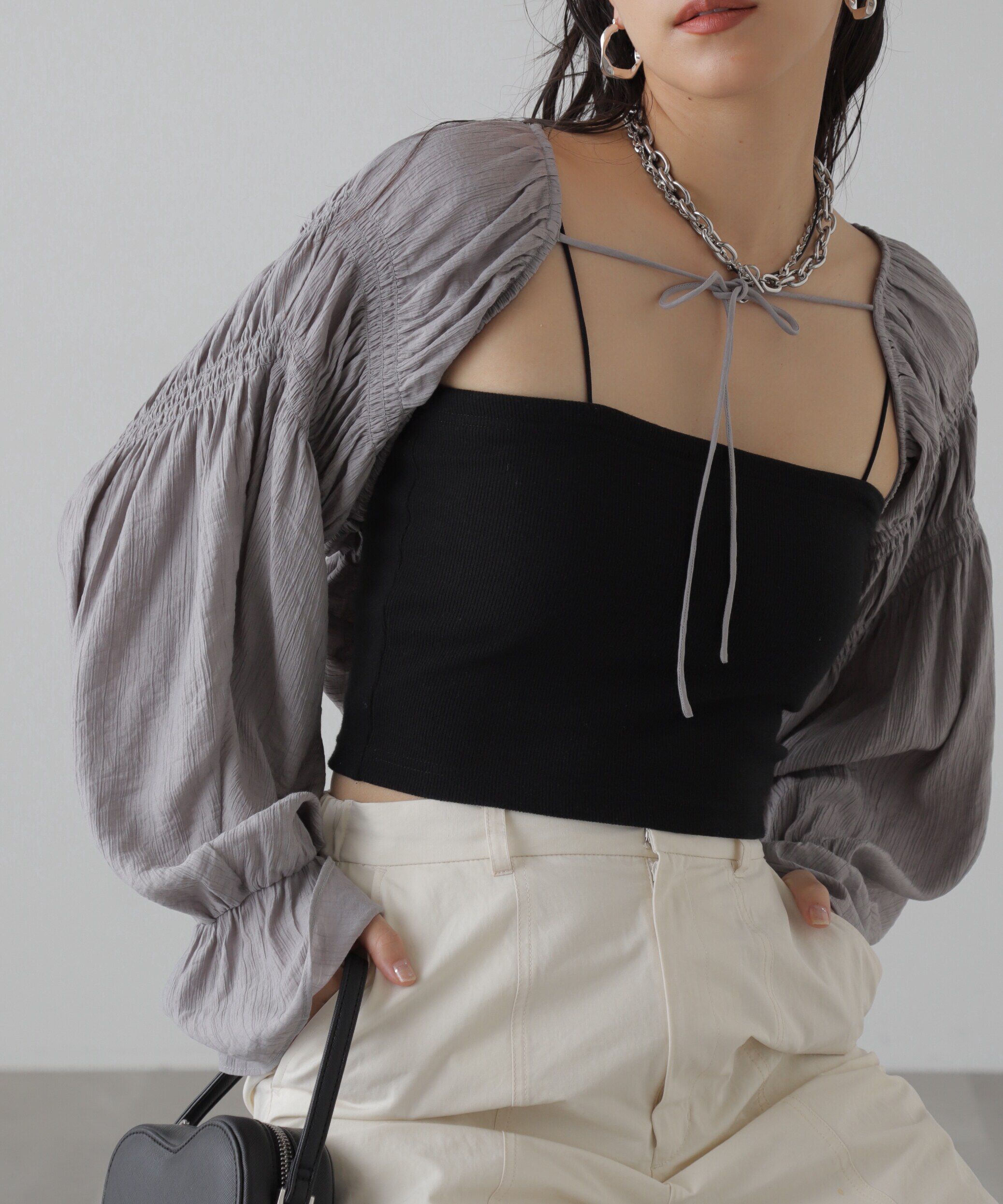  「ショート丈ボレロブラウス」|シャツ・ブラウス|グレー