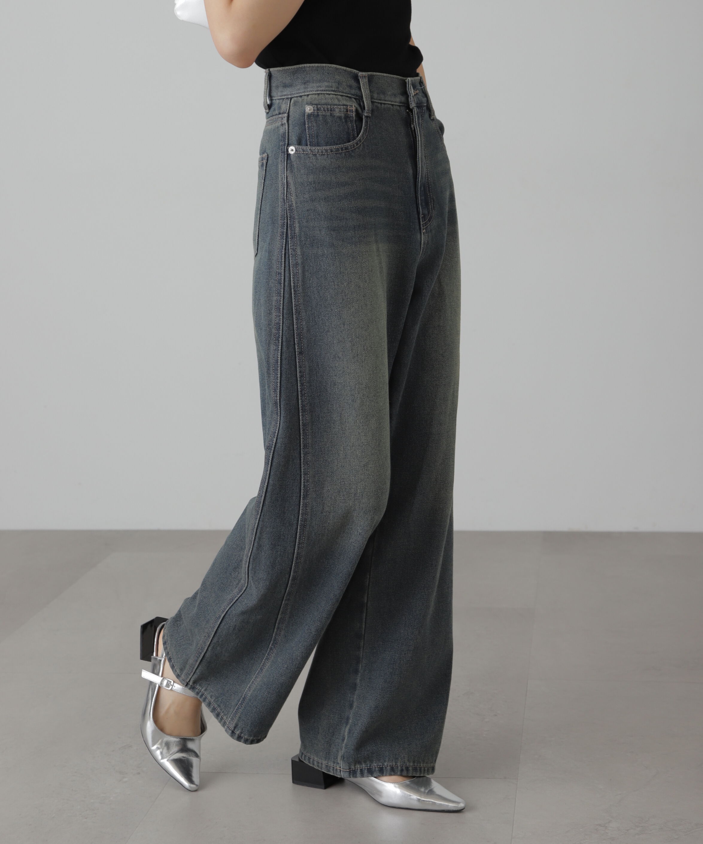  「[XS-Lサイズ展開]サイドパネルヴィンテージライクワイドデニム」|その他|