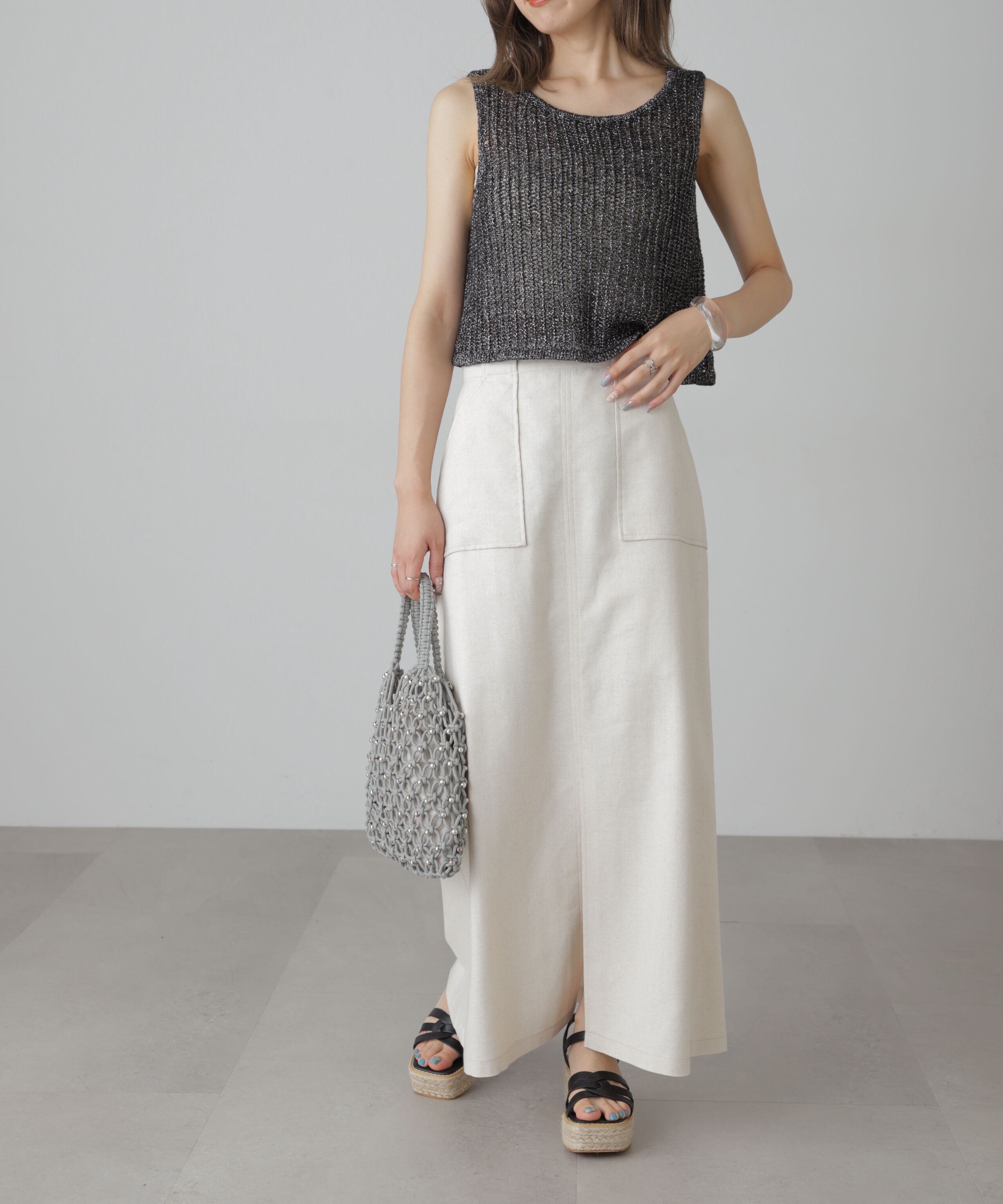  「前後2wayラメニットメッシュベスト」|ニット・セーター|