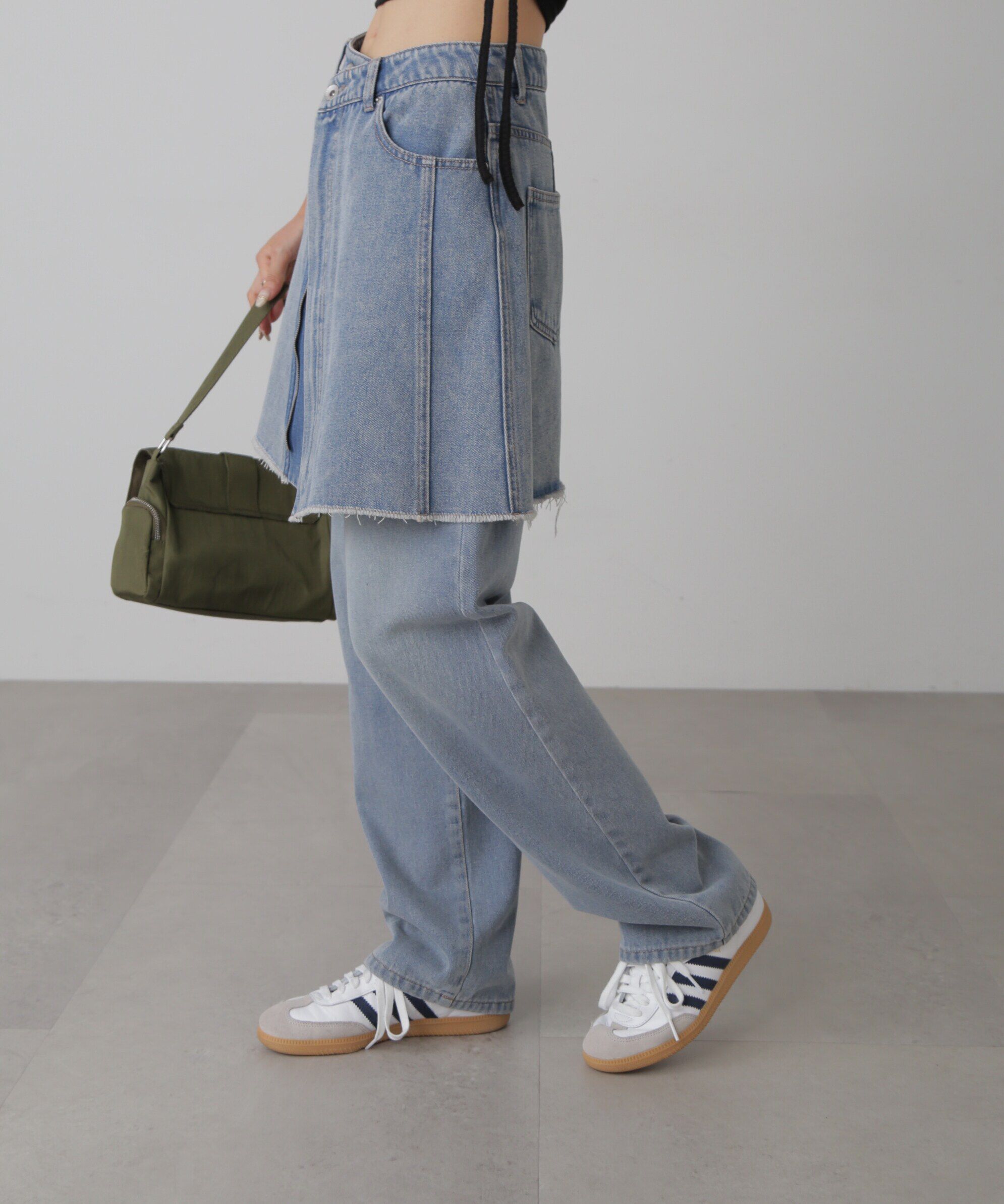  「［レイヤード可］デニムラップミニスカート」|スカート|