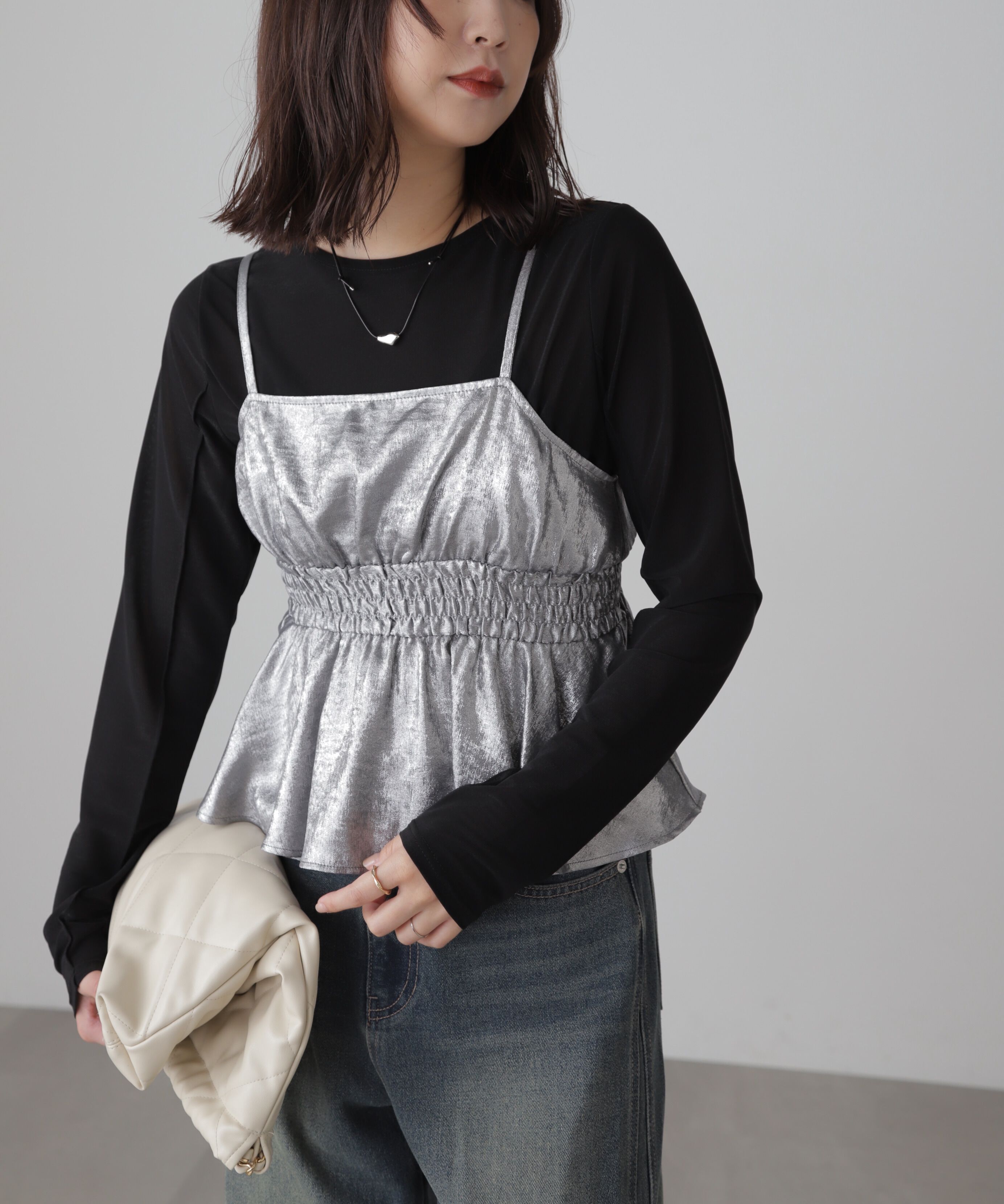  「シャーリングペプラムビスチェ」|シャツ・ブラウス|