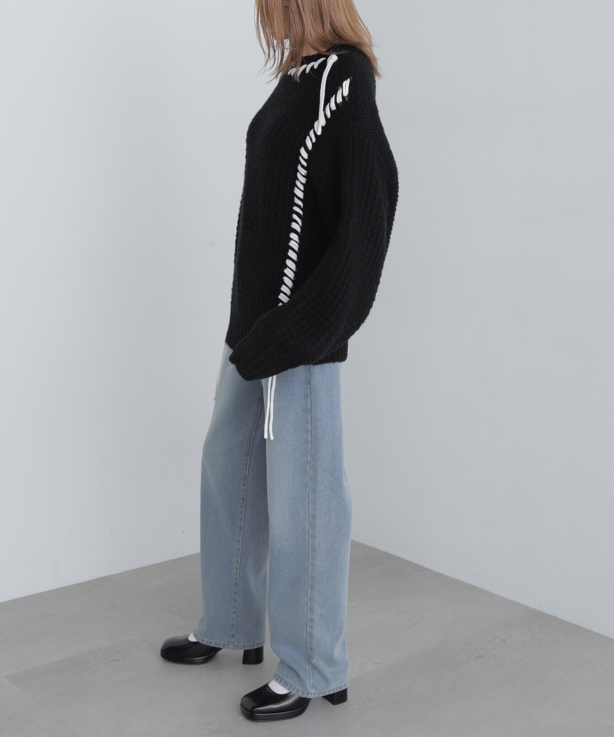  「配色ステッチニットプルオーバー」|ニット・セーター|