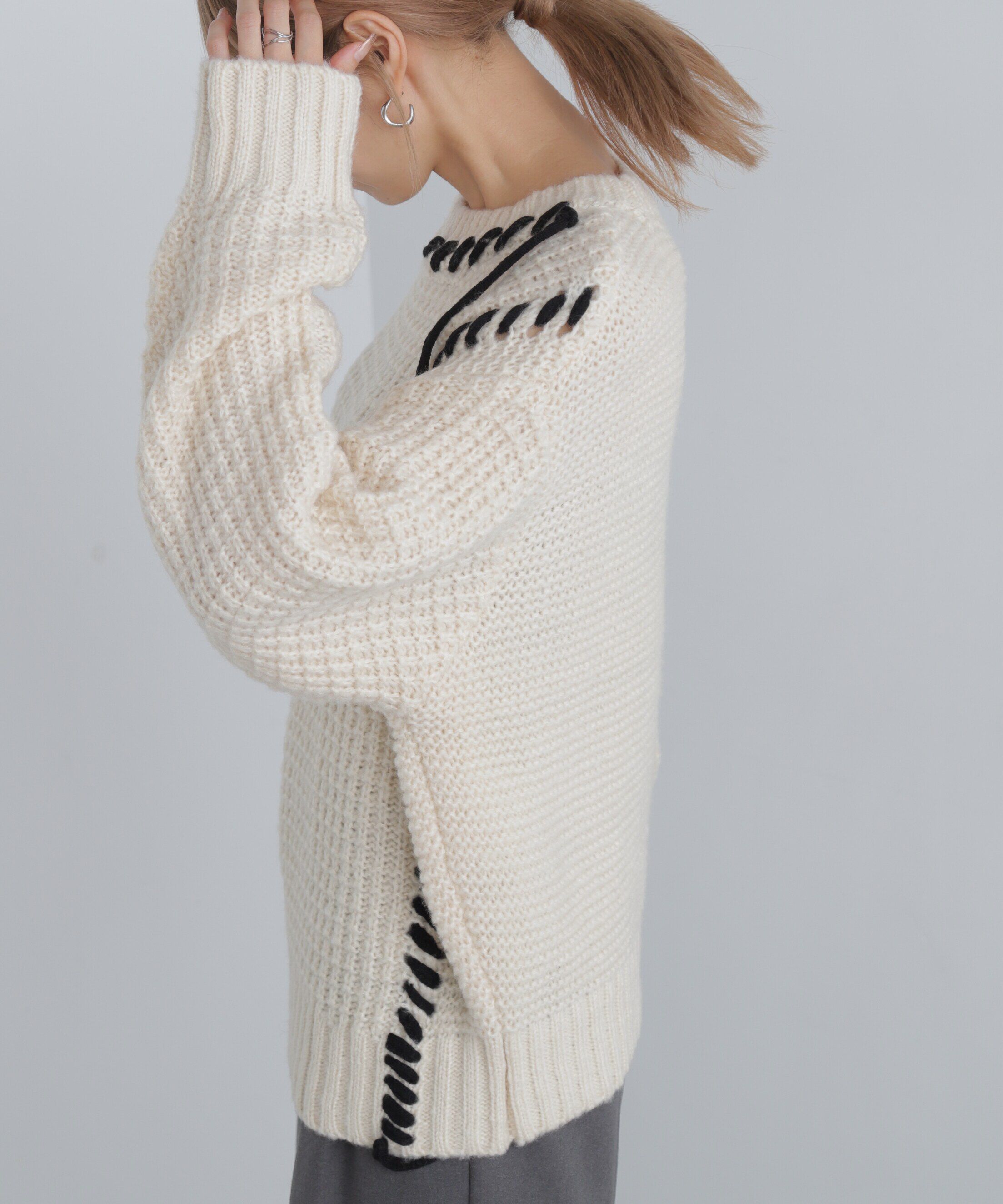  「配色ステッチニットプルオーバー」|ニット・セーター|