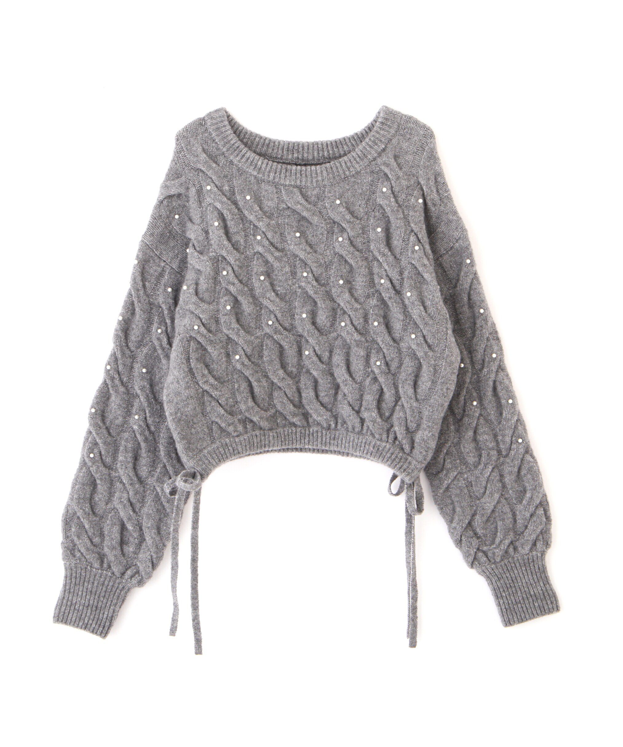  「ウエストゴムパールミックスケーブルドロストニット」|ニット・セーター|