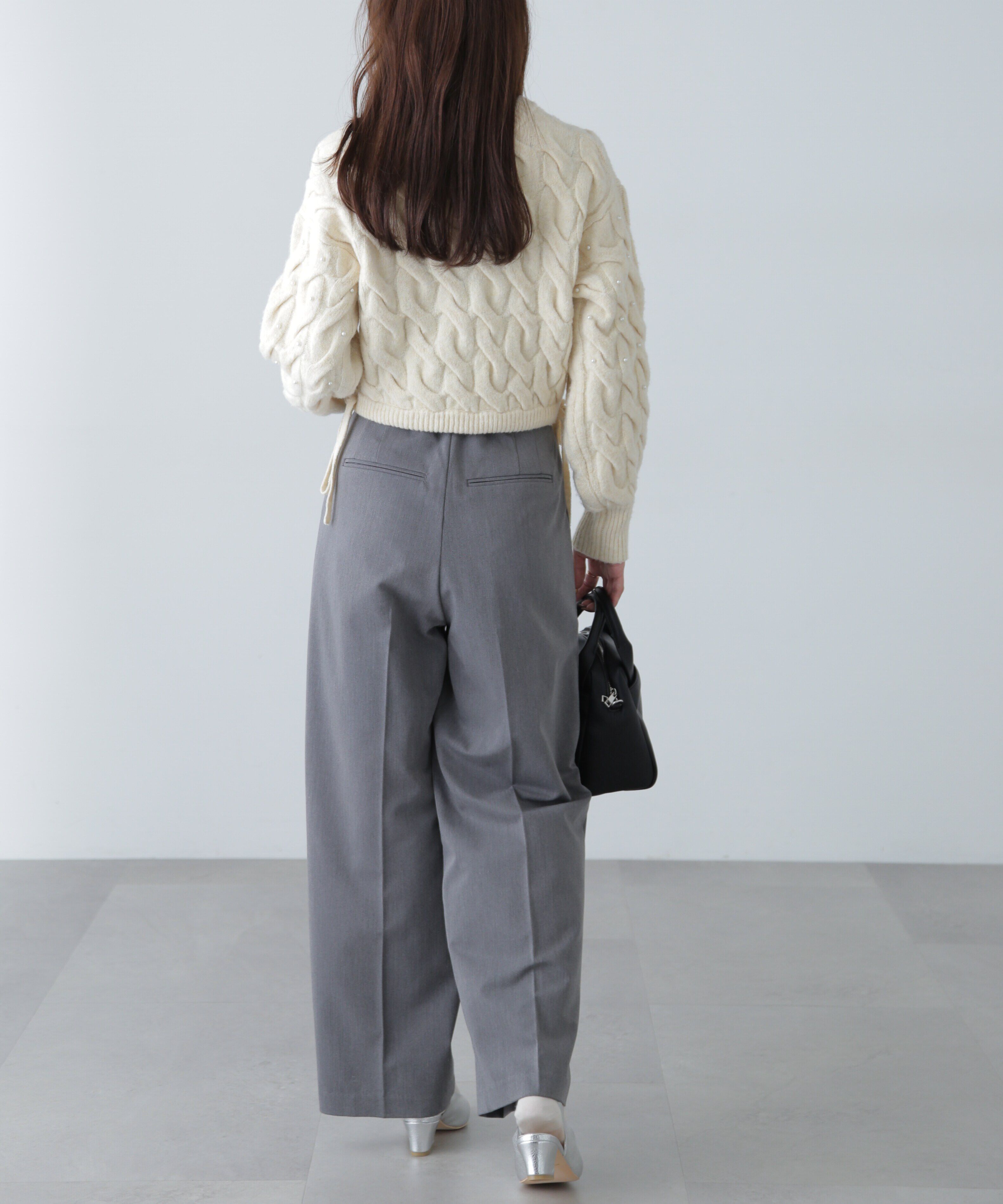  「ウエストゴムパールミックスケーブルドロストニット」|ニット・セーター|