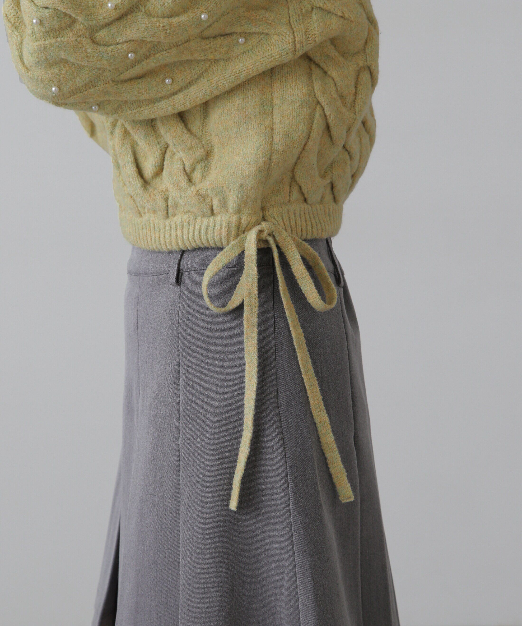  「ウエストゴムパールミックスケーブルドロストニット」|ニット・セーター|