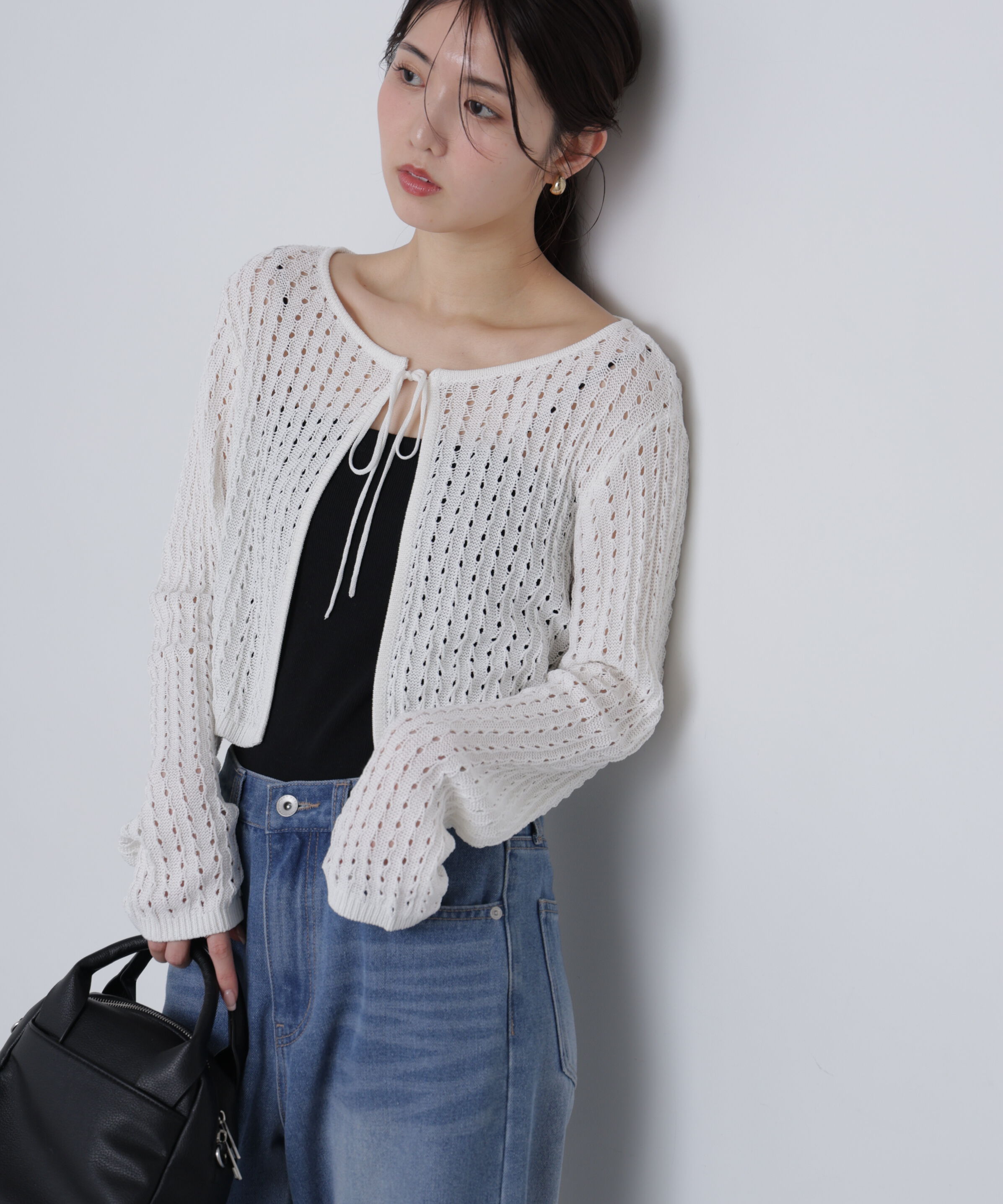  「透かし編みリボンボレロ」|ニット・セーター|
