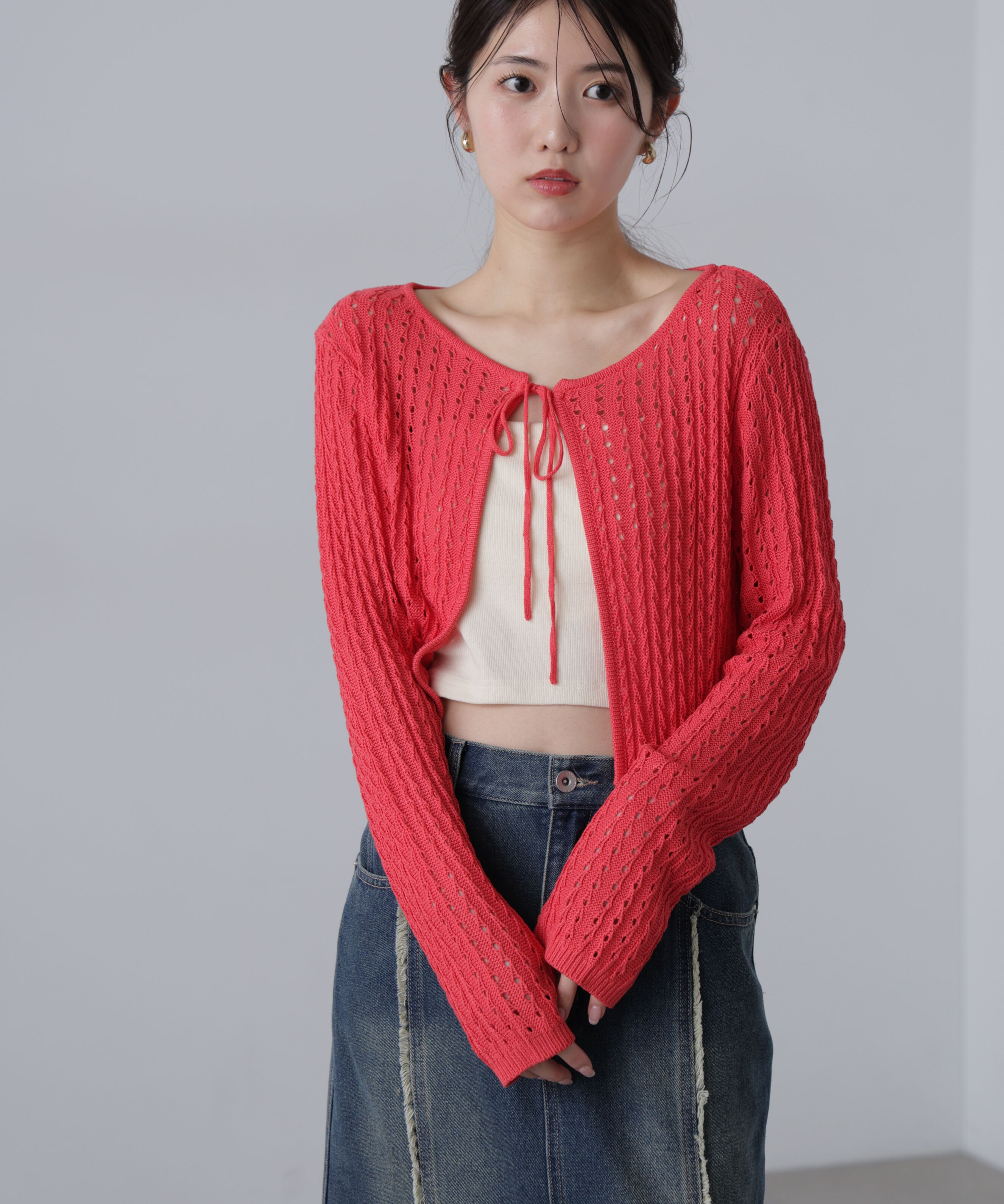  「透かし編みリボンボレロ」|ニット・セーター|