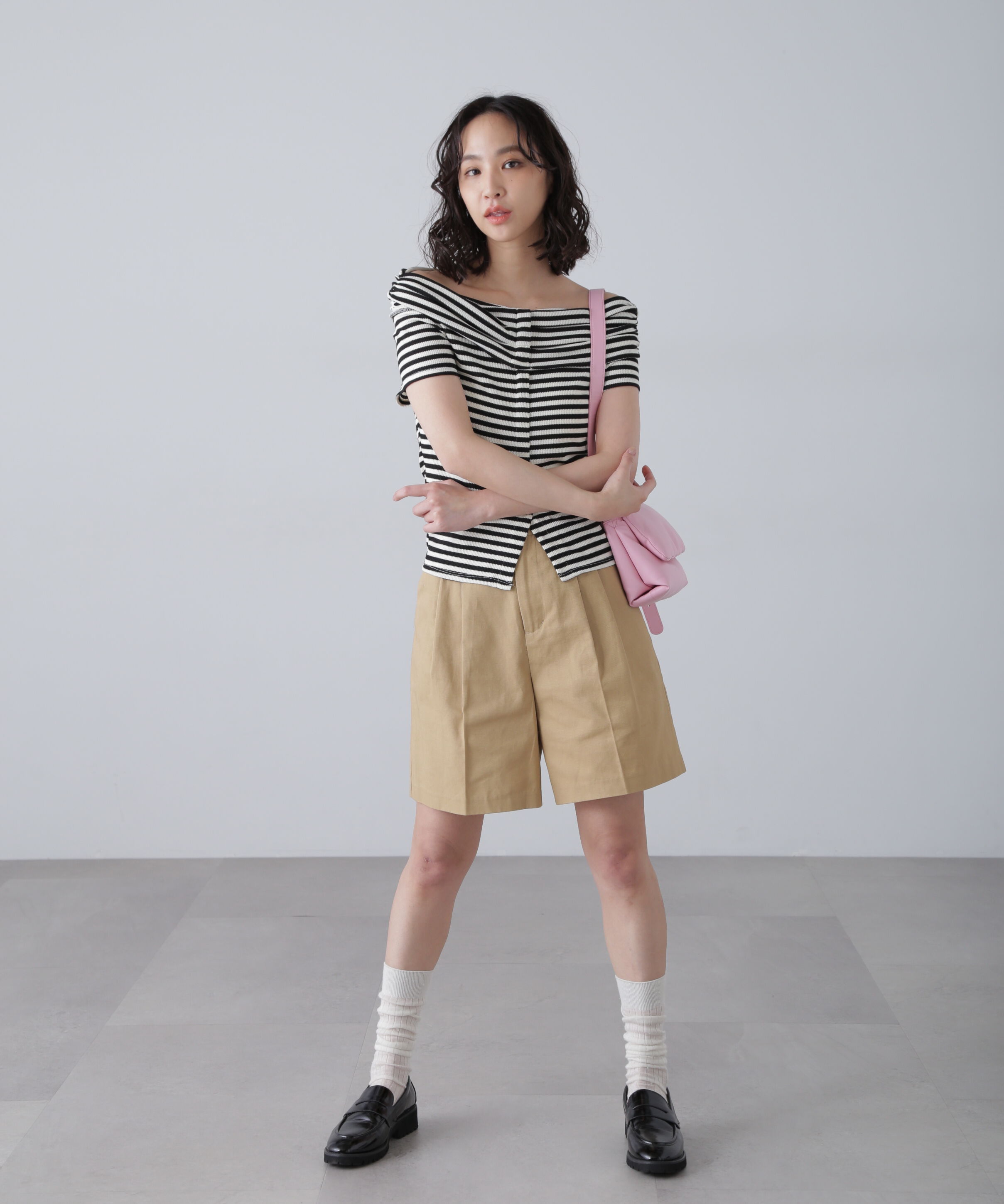  「オフショルフレンチスリーブ前スリットカットソー」|Tシャツ・カットソー|