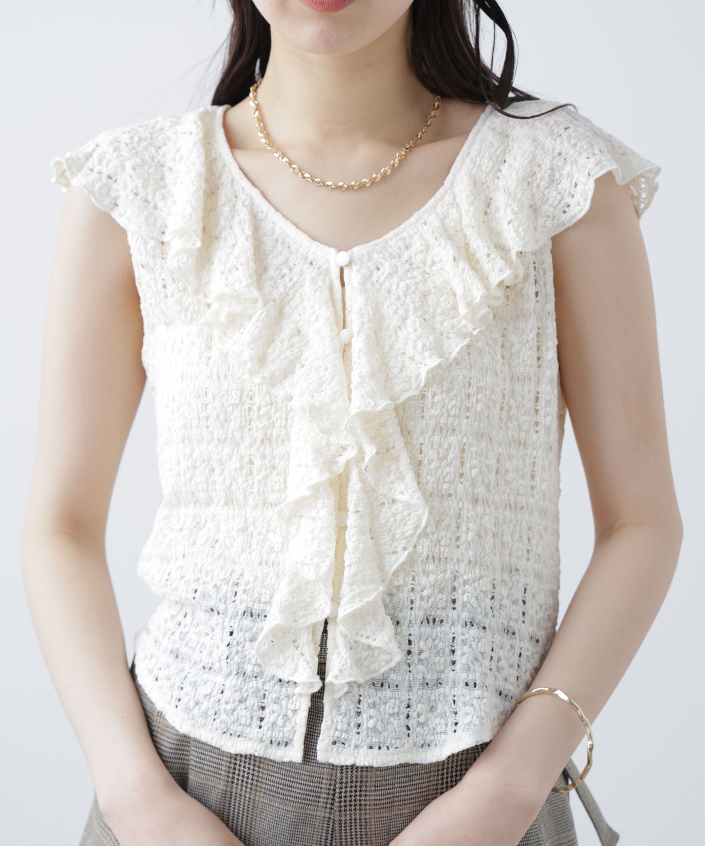  「レースラッフルフリルフレンチブラウス」|シャツ・ブラウス|