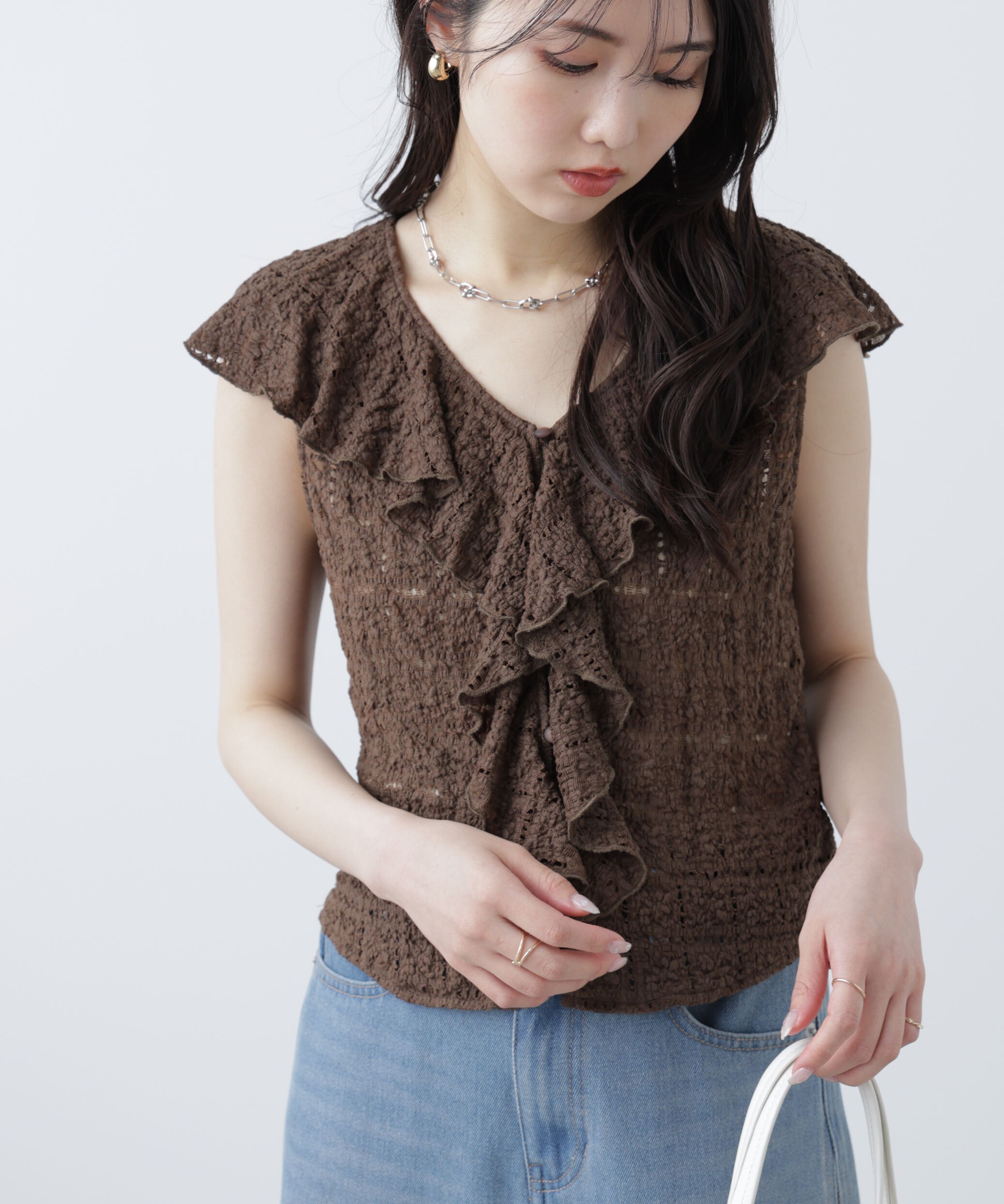  「レースラッフルフリルフレンチブラウス」|シャツ・ブラウス|