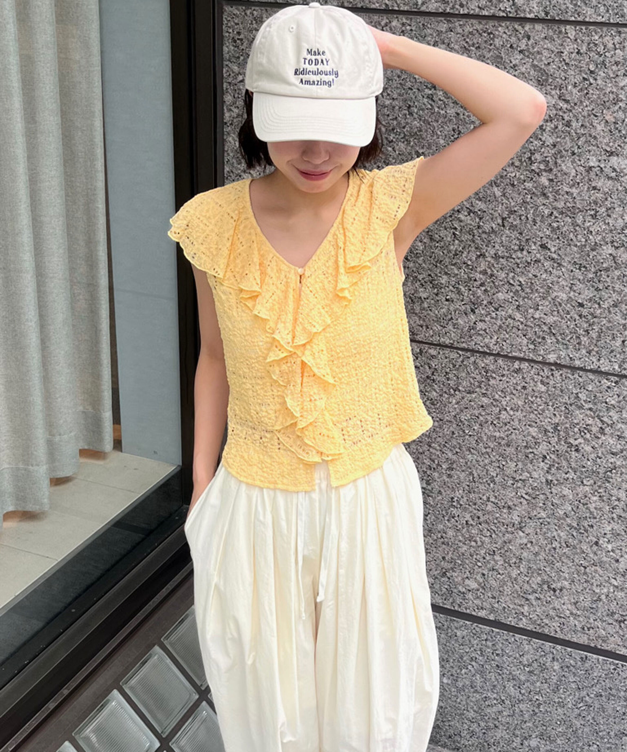  「レースラッフルフリルフレンチブラウス」|シャツ・ブラウス|イエロー