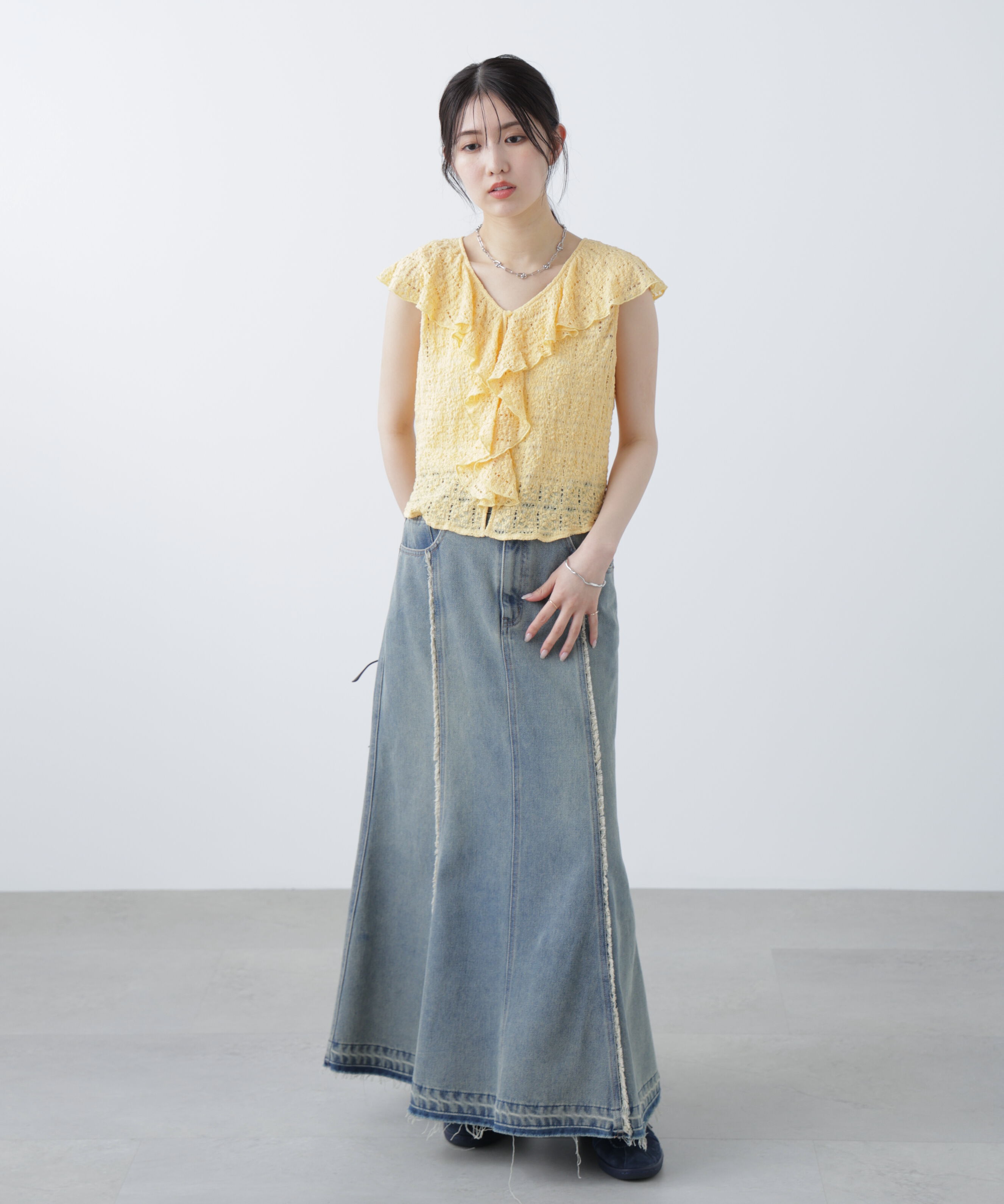  「レースラッフルフリルフレンチブラウス」|シャツ・ブラウス|