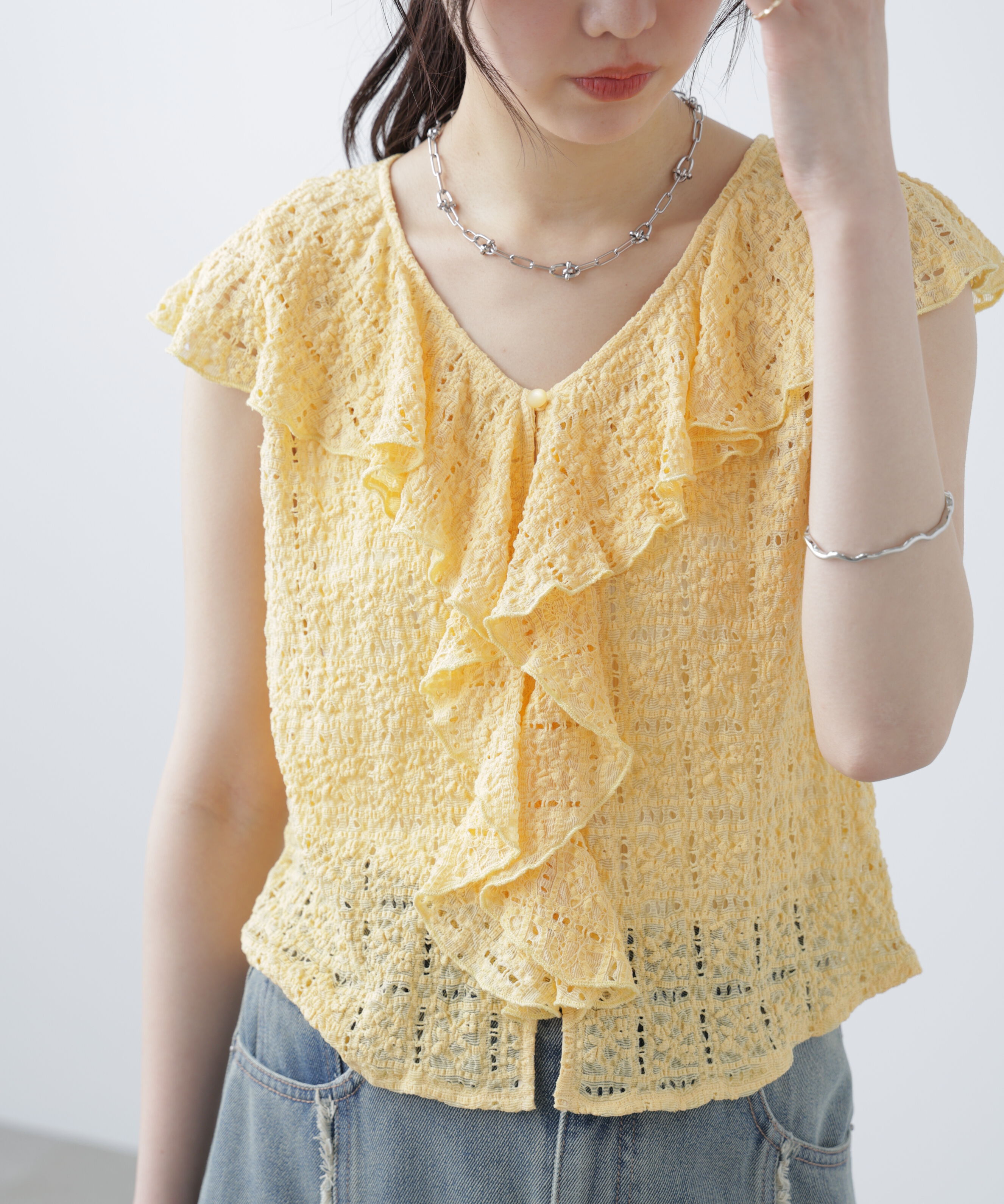  「レースラッフルフリルフレンチブラウス」|シャツ・ブラウス|