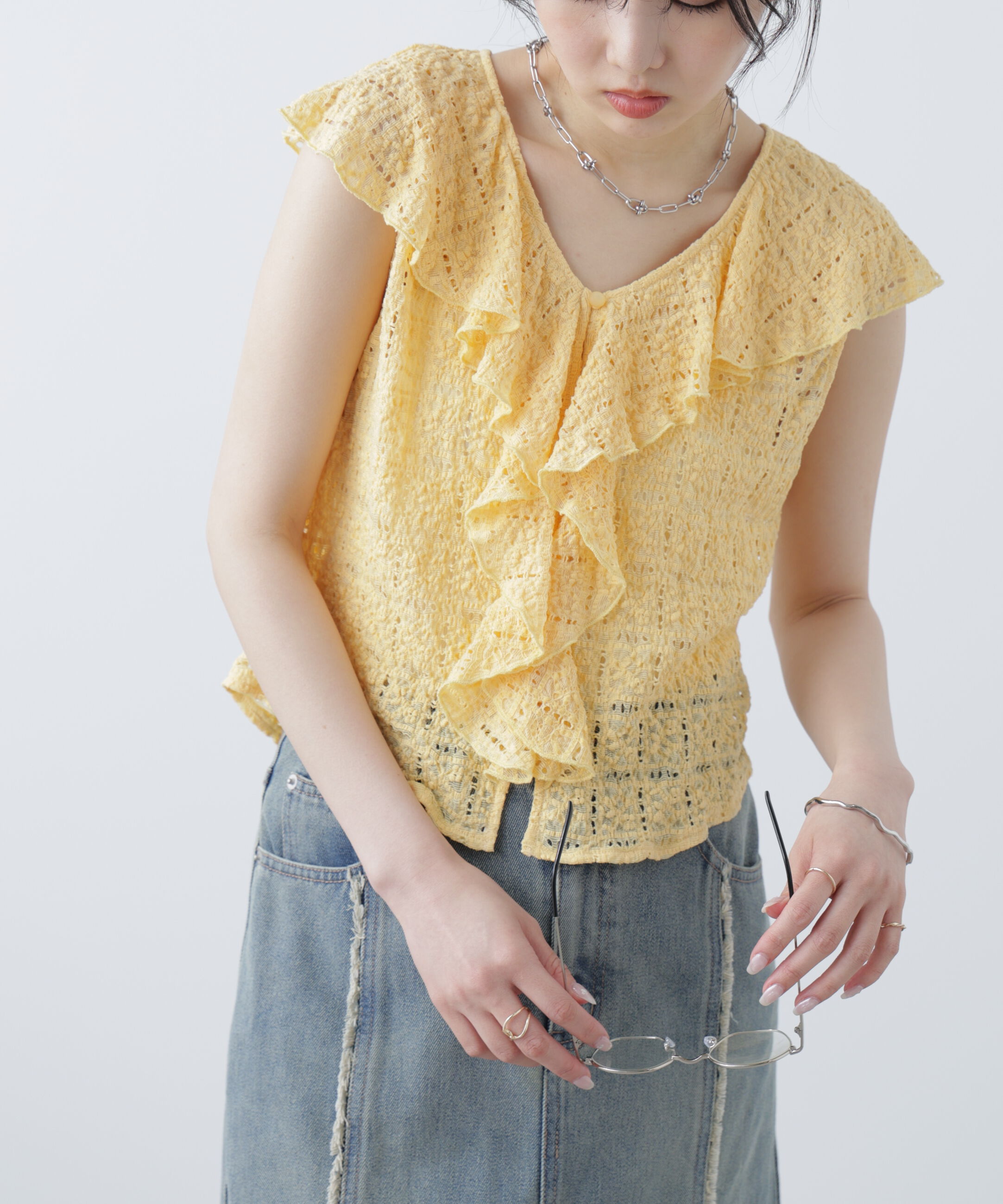  「レースラッフルフリルフレンチブラウス」|シャツ・ブラウス|