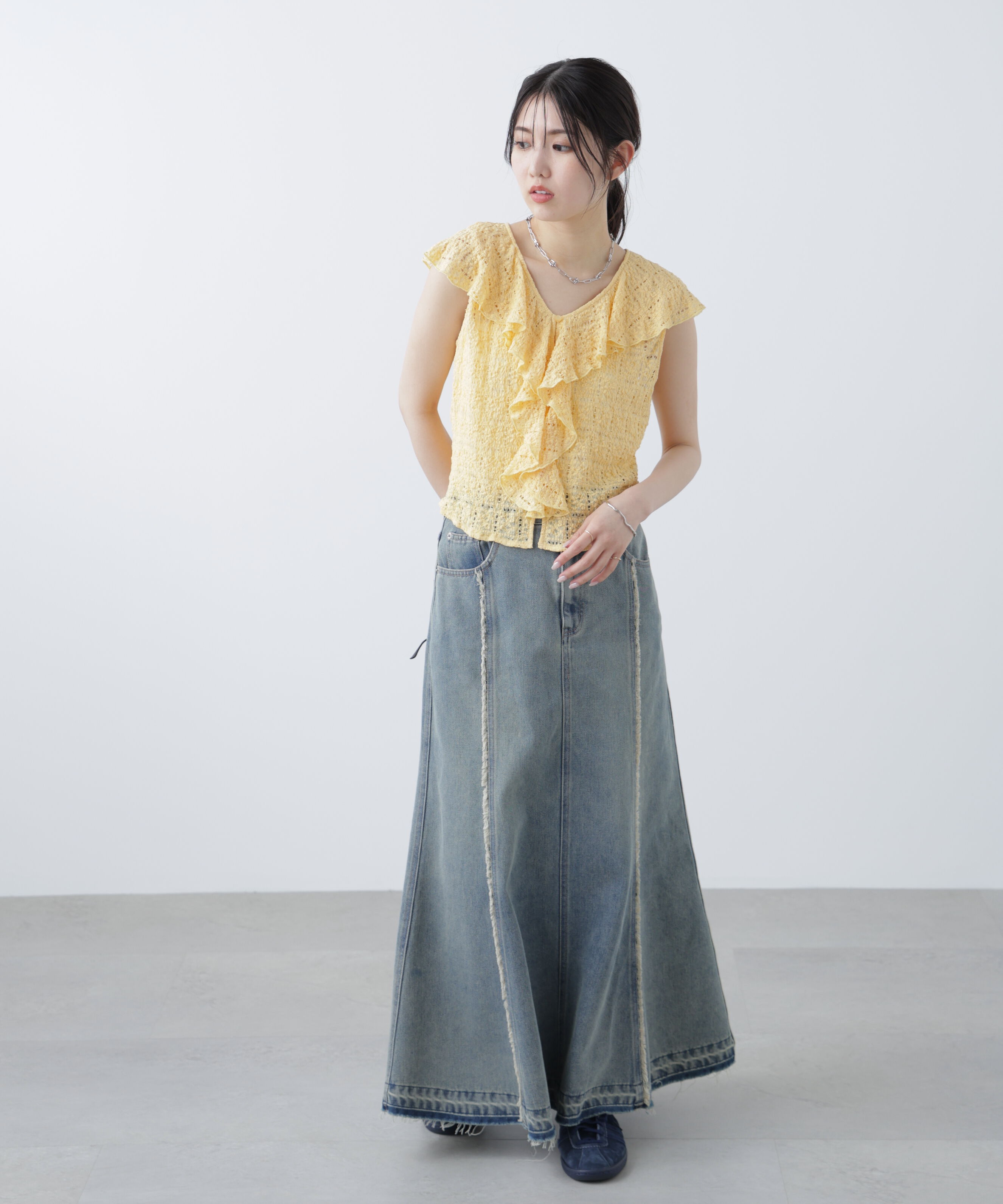  「レースラッフルフリルフレンチブラウス」|シャツ・ブラウス|