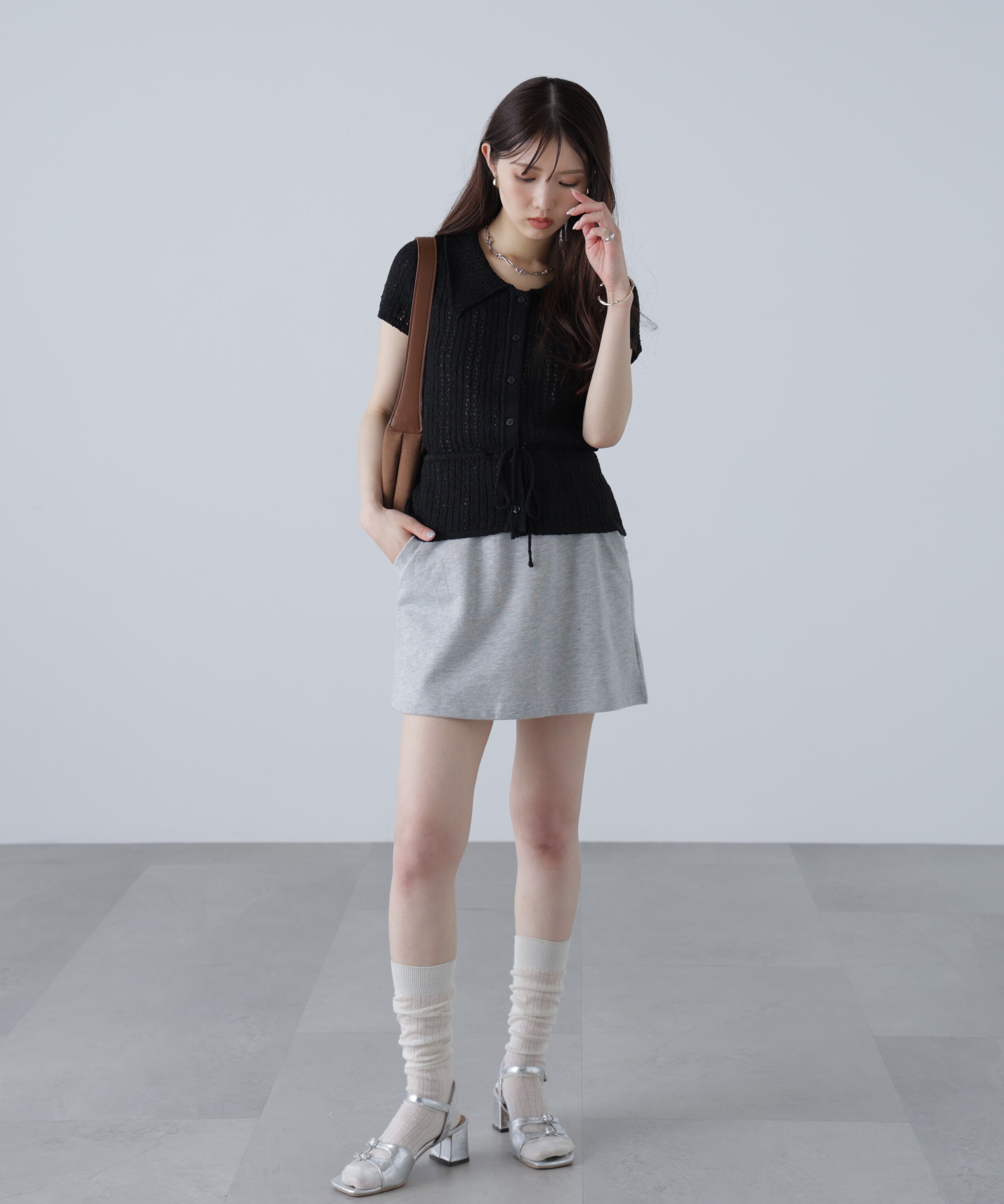  「透かし編みペプラムニット」|ニット・セーター|