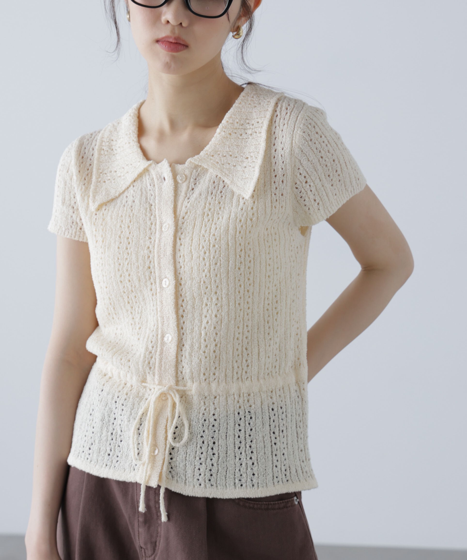  「透かし編みペプラムニット」|ニット・セーター|オフ