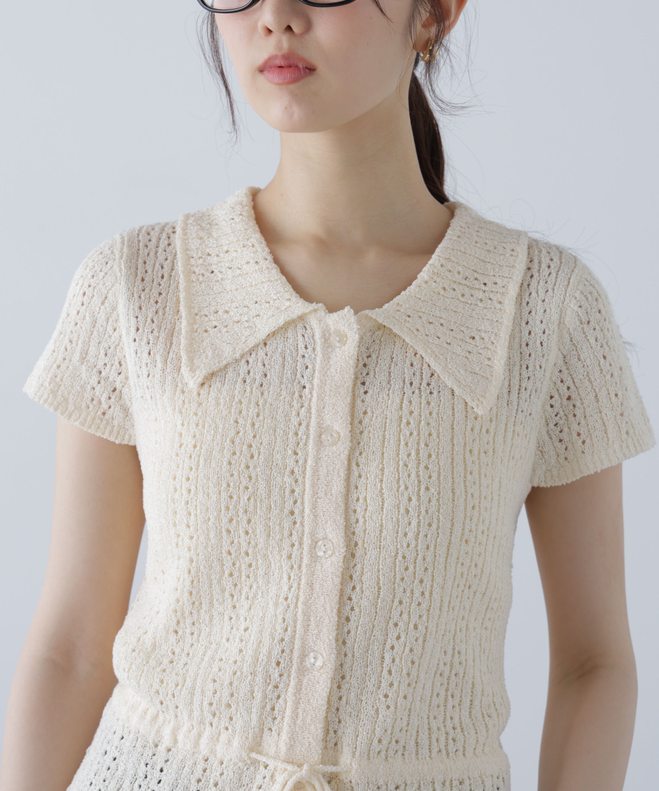  「透かし編みペプラムニット」|ニット・セーター|