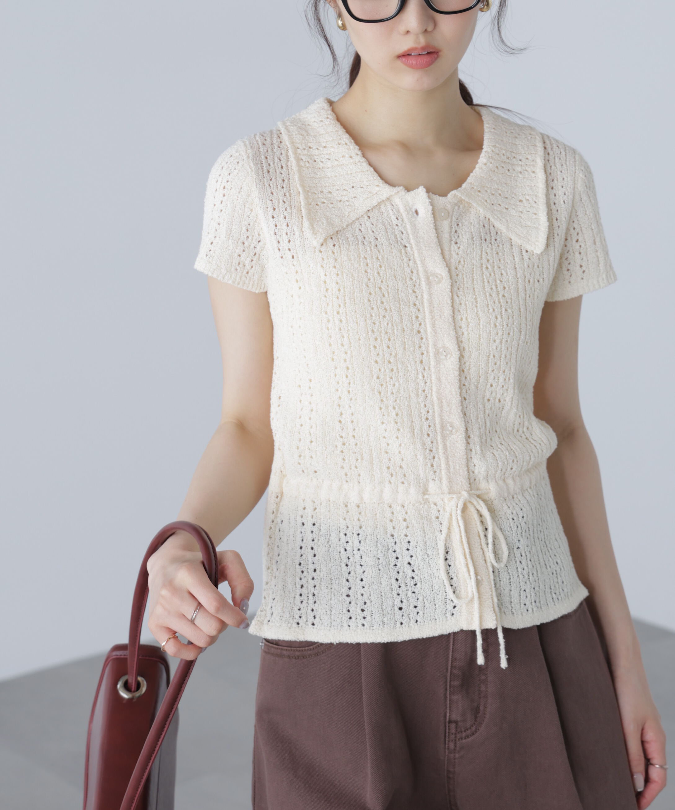  「透かし編みペプラムニット」|ニット・セーター|