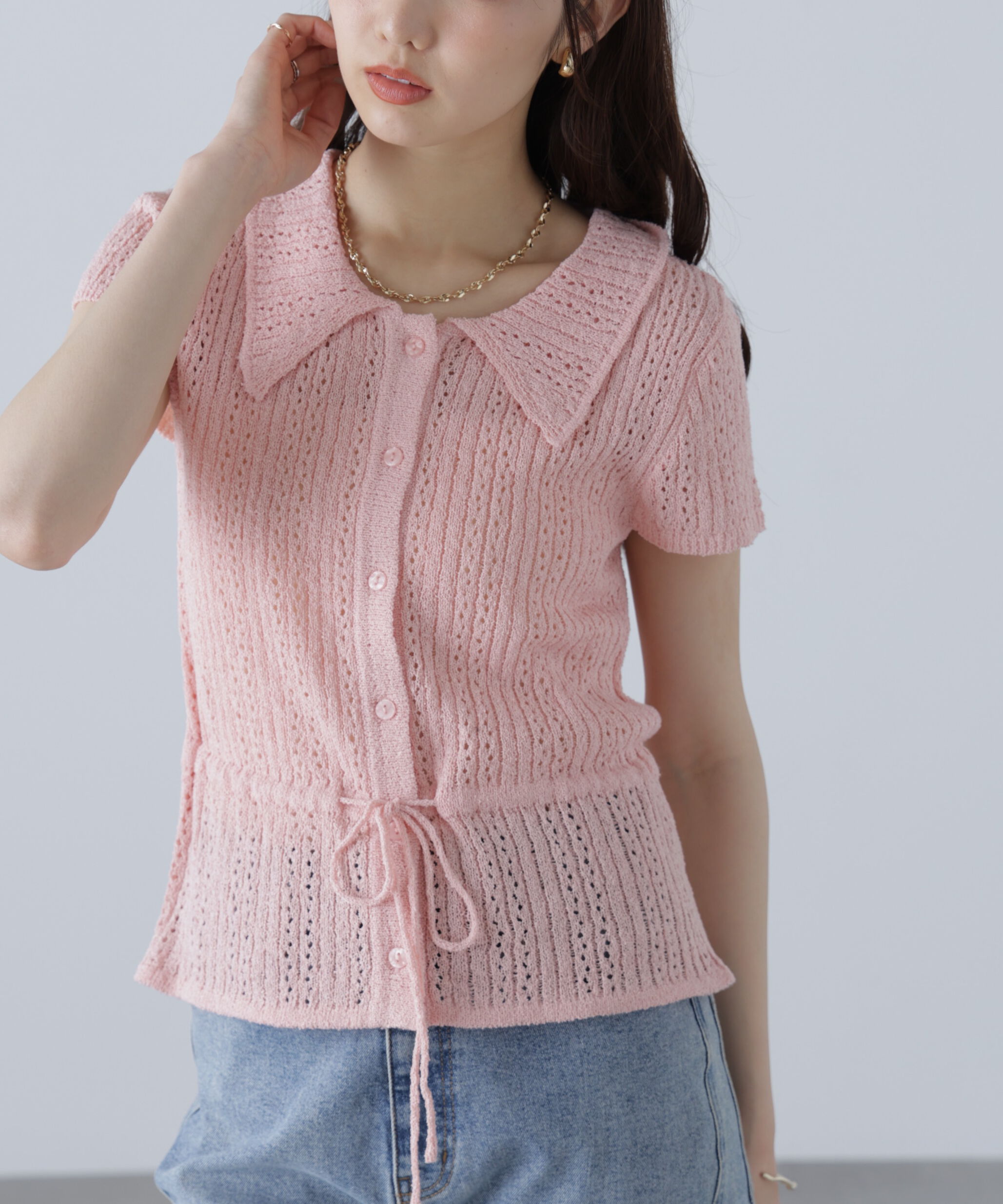  「透かし編みペプラムニット」|ニット・セーター|