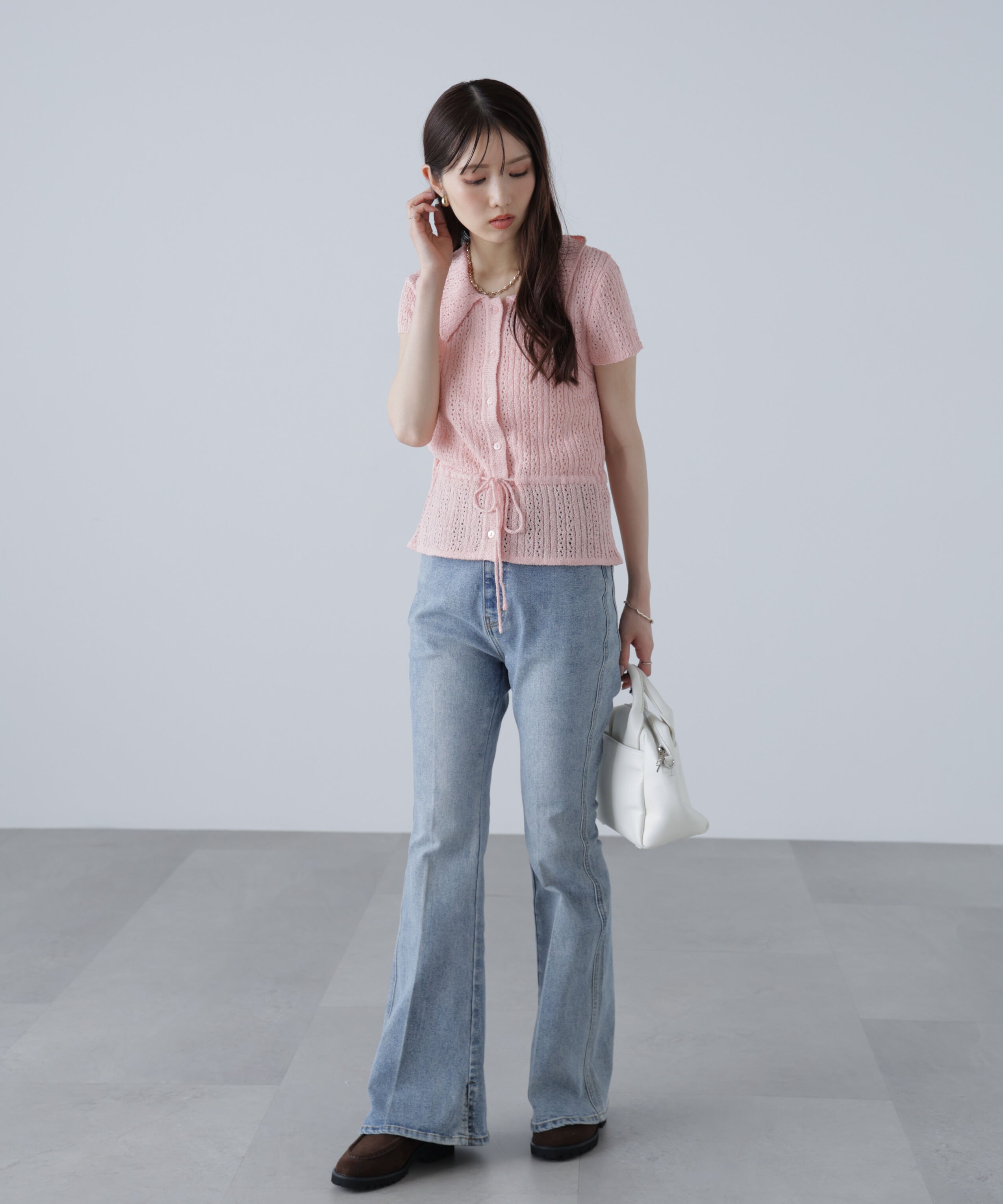  「透かし編みペプラムニット」|ニット・セーター|