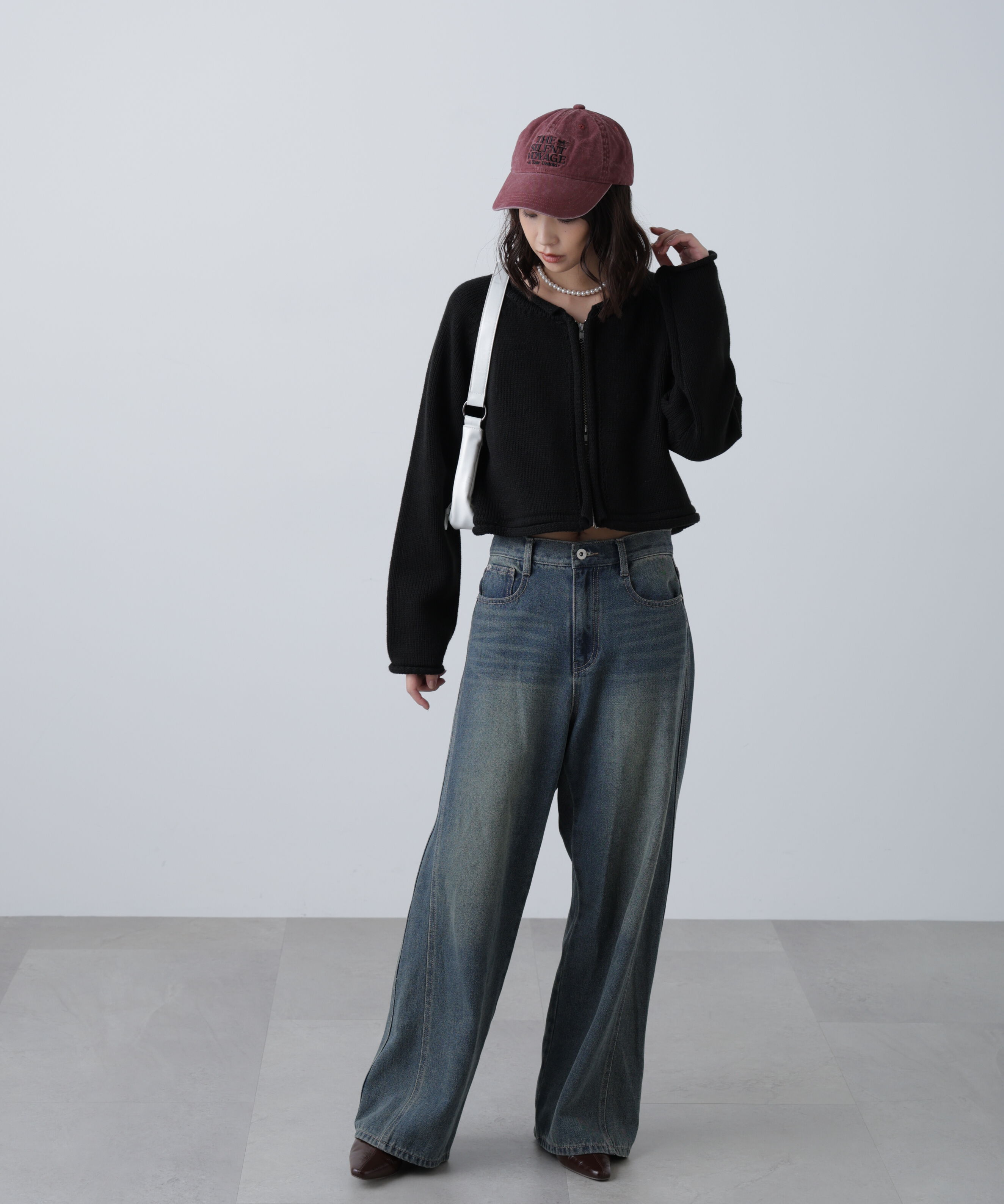  「ロールアップ短丈ジップカーディガン」|ニット・セーター|