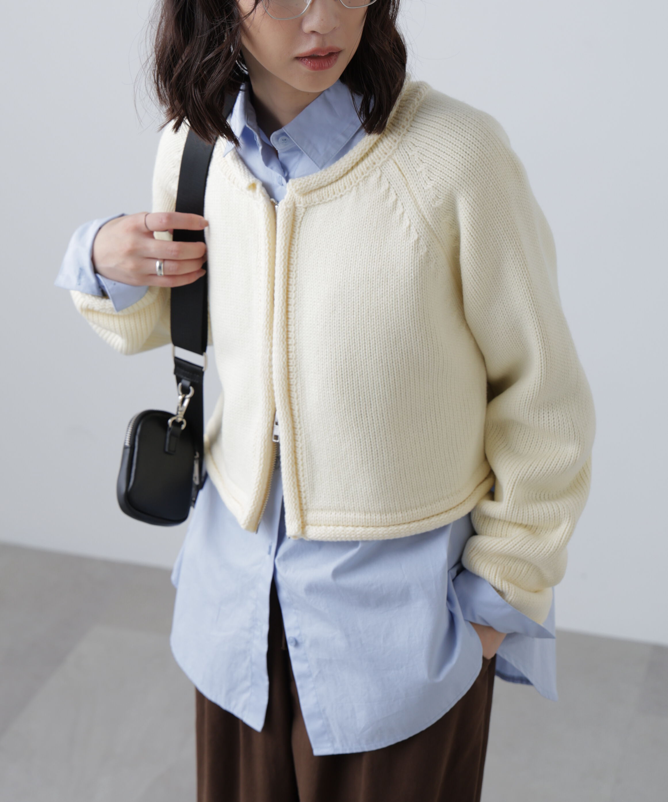  「ロールアップ短丈ジップカーディガン」|ニット・セーター|