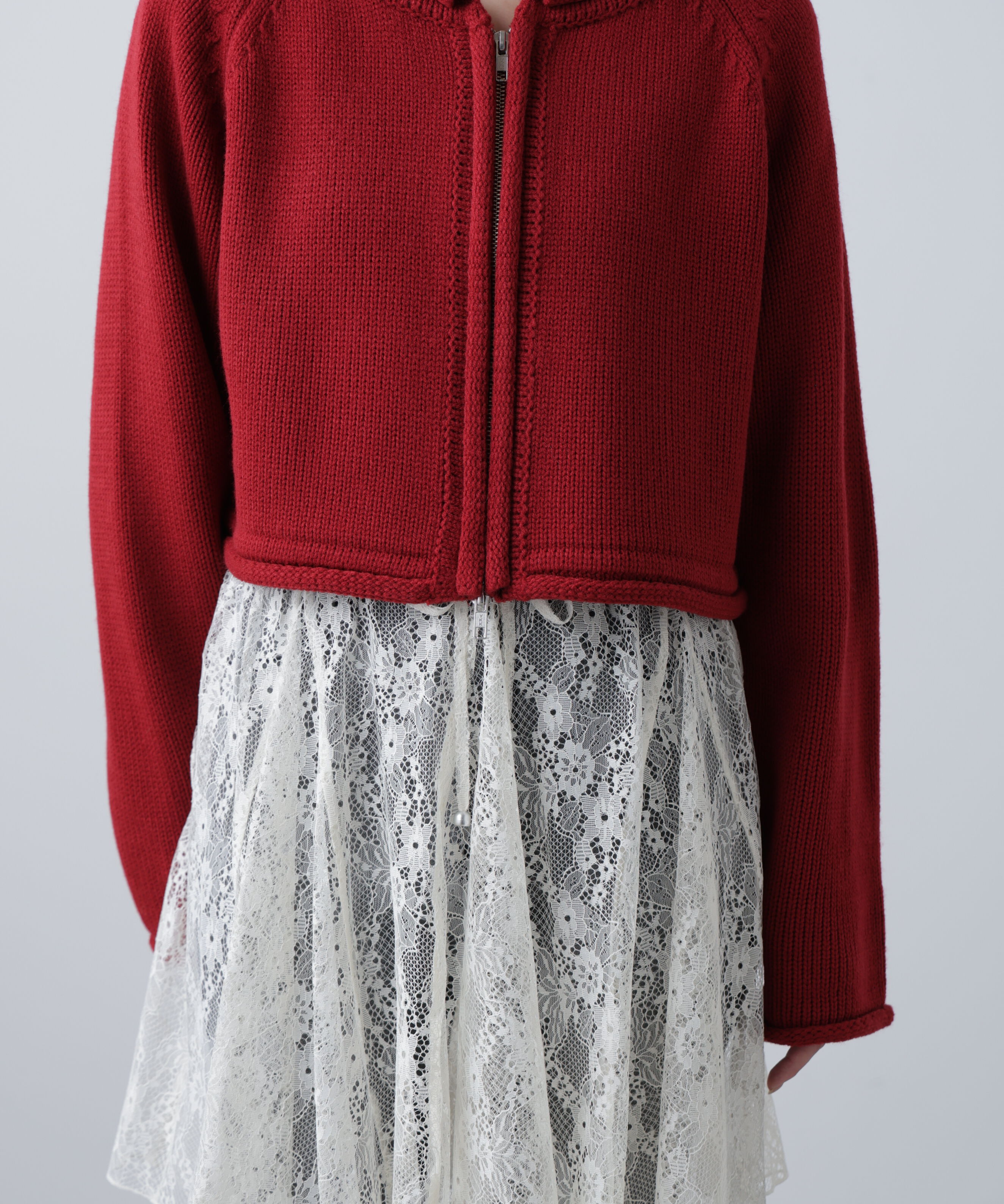  「ロールアップ短丈ジップカーディガン」|ニット・セーター|