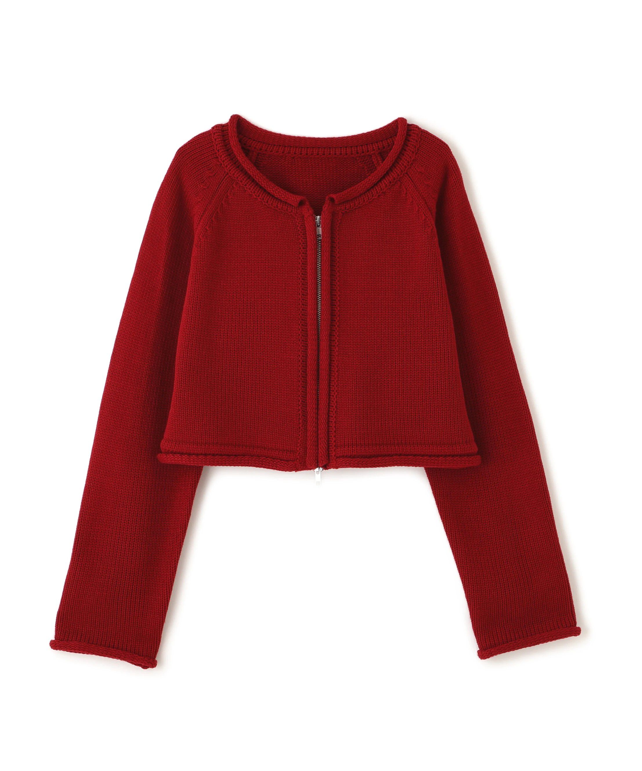  「ロールアップ短丈ジップカーディガン」|ニット・セーター|