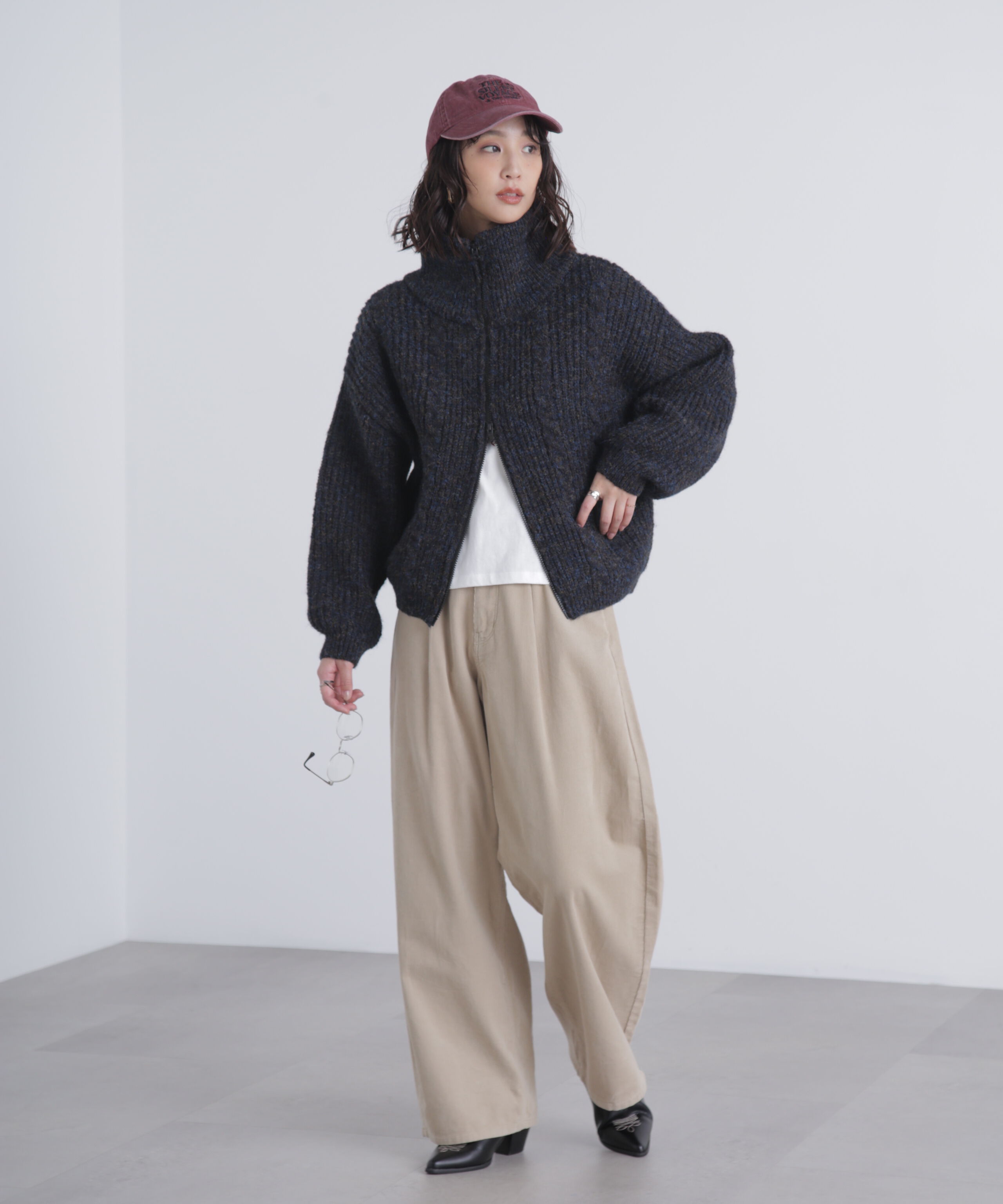  「スタンドネックショート丈ジップニットブルゾン」|ブルゾン・スタジャン|