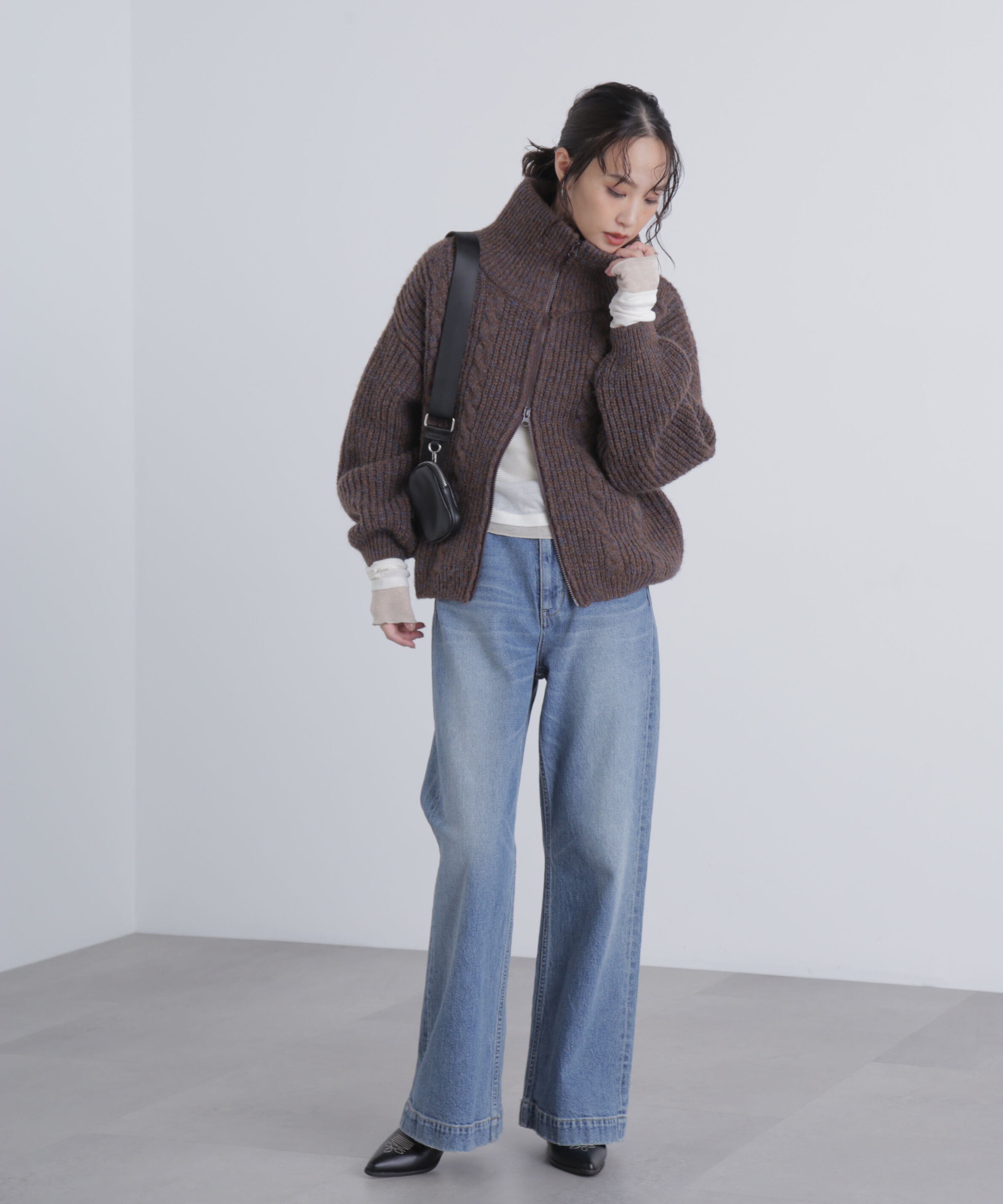  「スタンドネックショート丈ジップニットブルゾン」|ブルゾン・スタジャン|