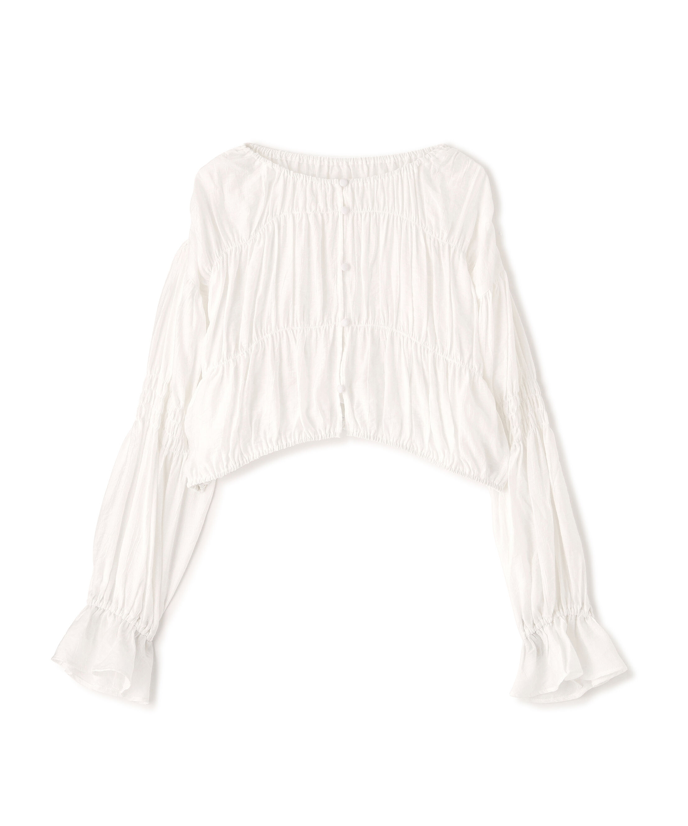  「シアーギャザー前開き短丈ブラウス」|シャツ・ブラウス|