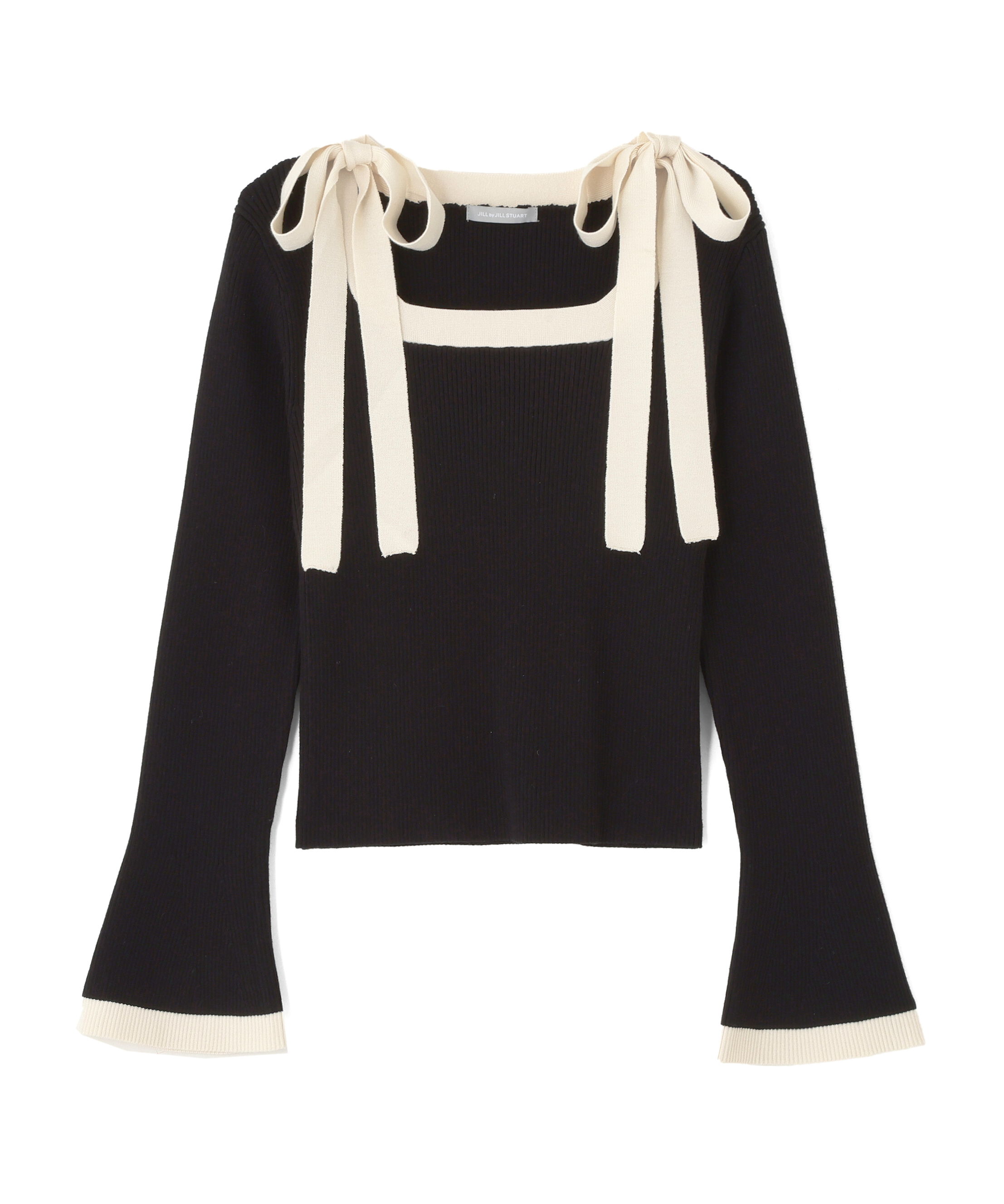  「肩リボン配色ニット」|ニット・セーター|ブラック