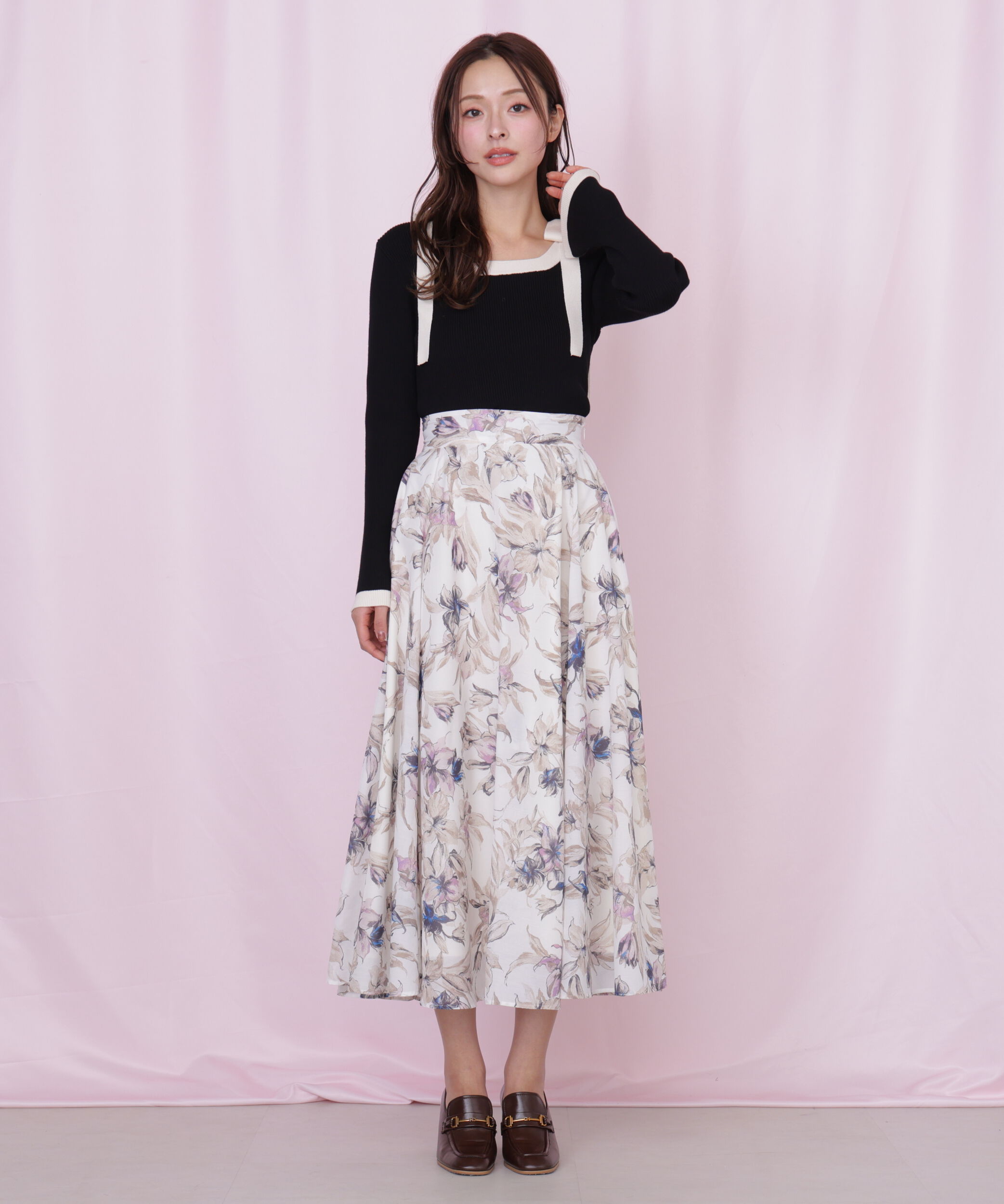  「肩リボン配色ニット」|ニット・セーター|