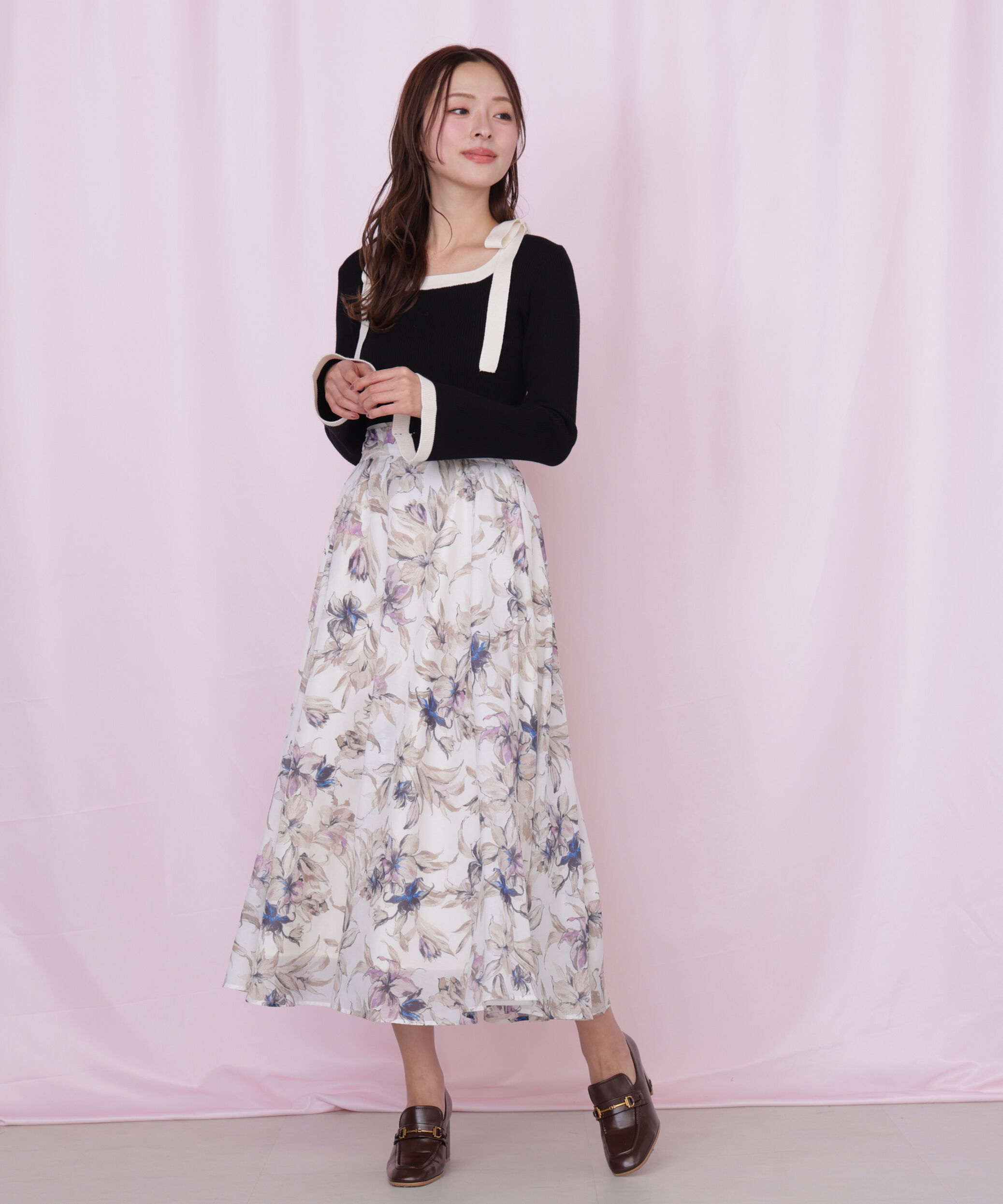  「肩リボン配色ニット」|ニット・セーター|