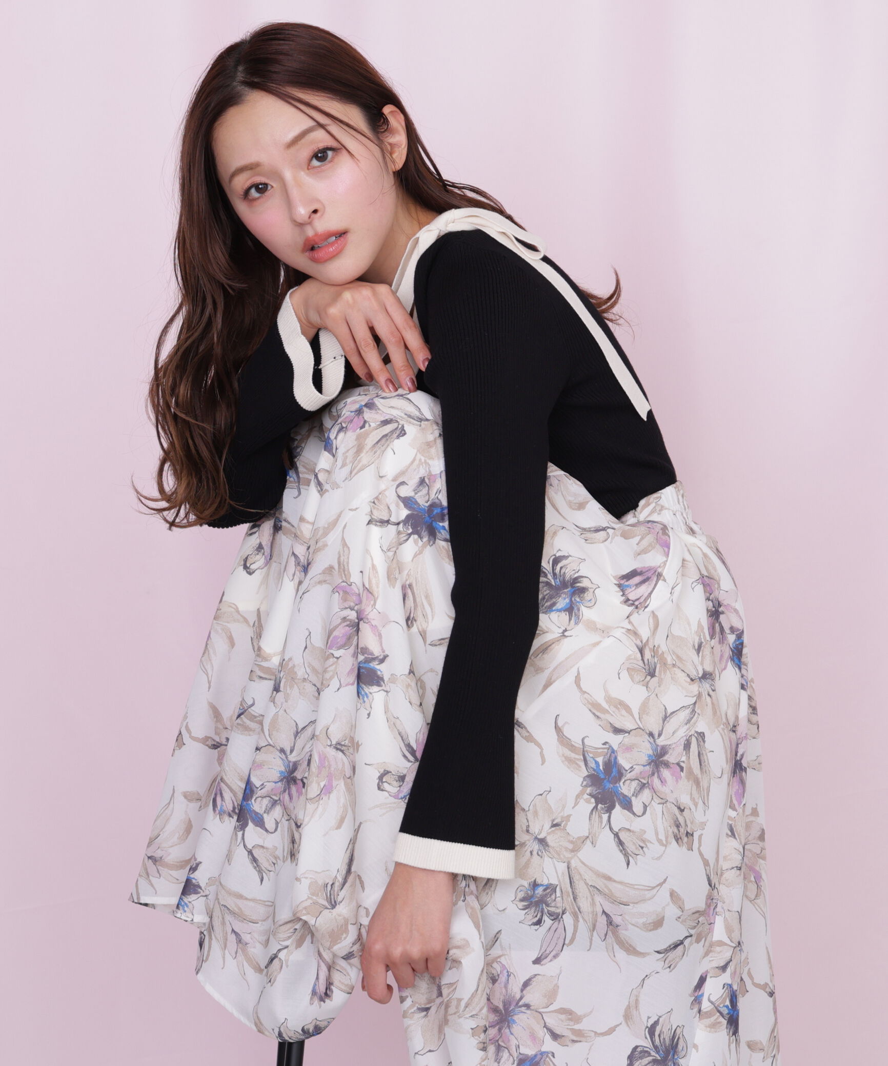  「肩リボン配色ニット」|ニット・セーター|