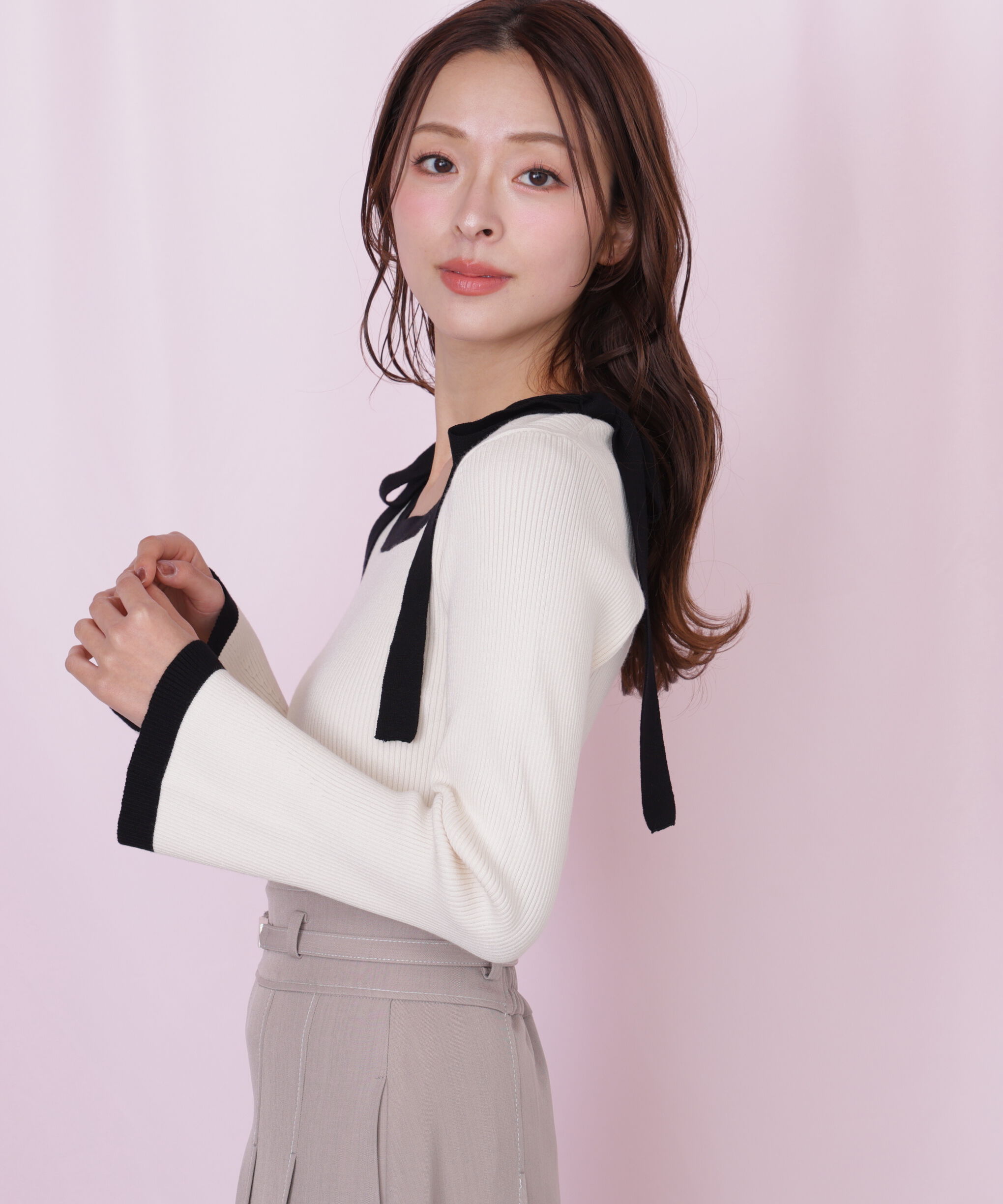  「肩リボン配色ニット」|ニット・セーター|