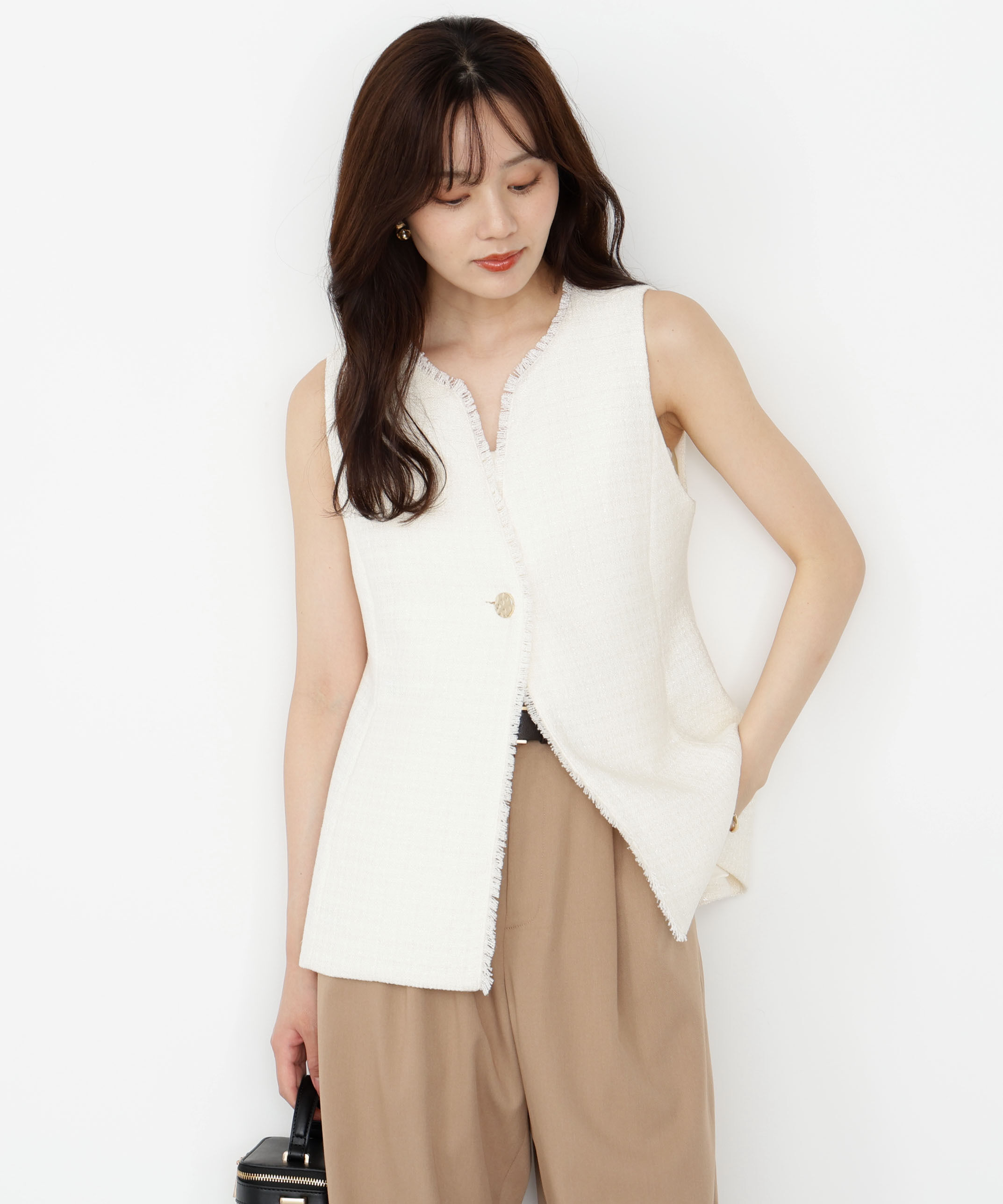 PROPORTION BODY DRESSING「ニュアンス釦ツイードジレ 25AW」|ブルゾン・スタジャン|