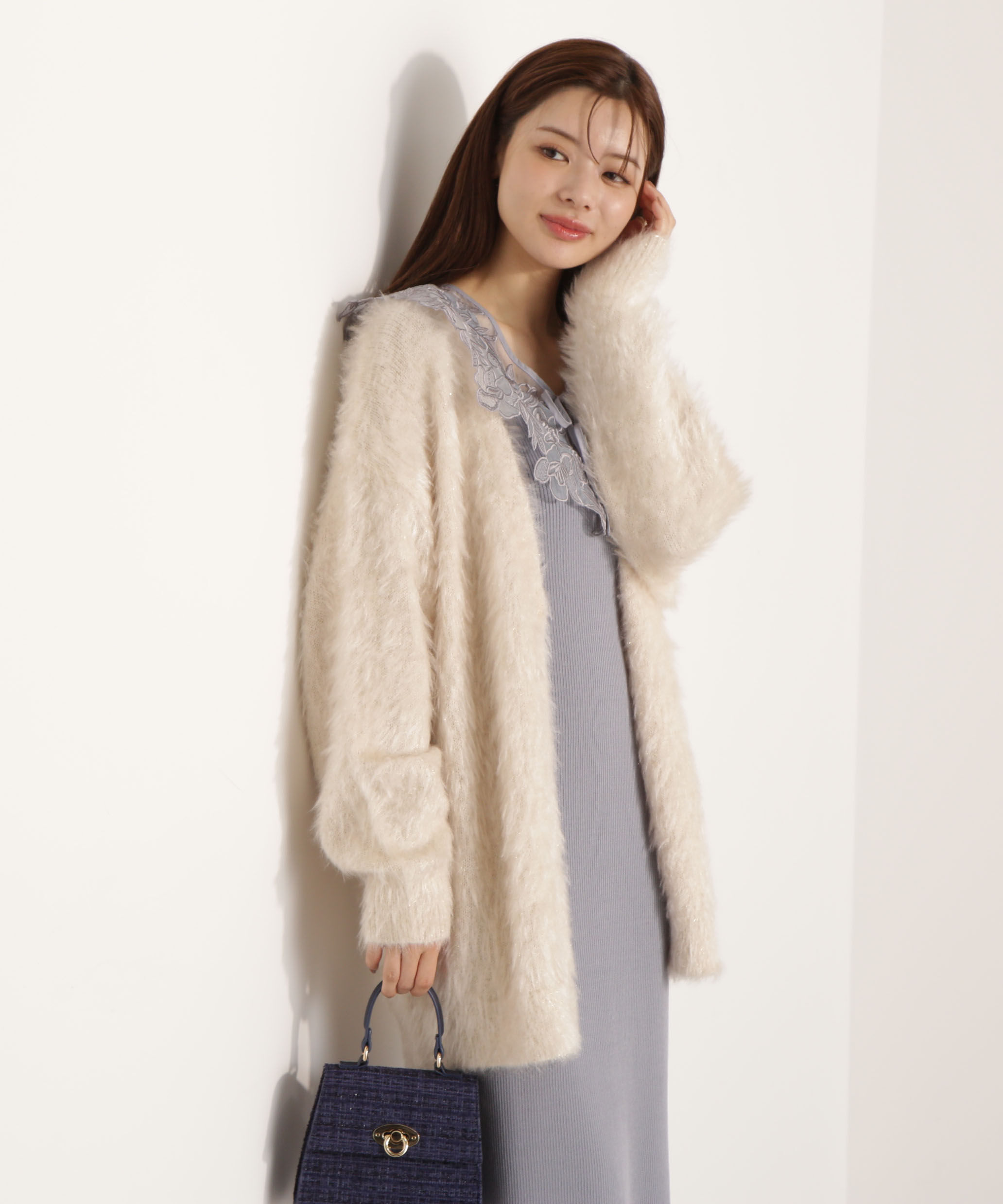 PROPORTION BODY DRESSING「ケープ風レース付きニットワンピース 25AW」|ワンピース|