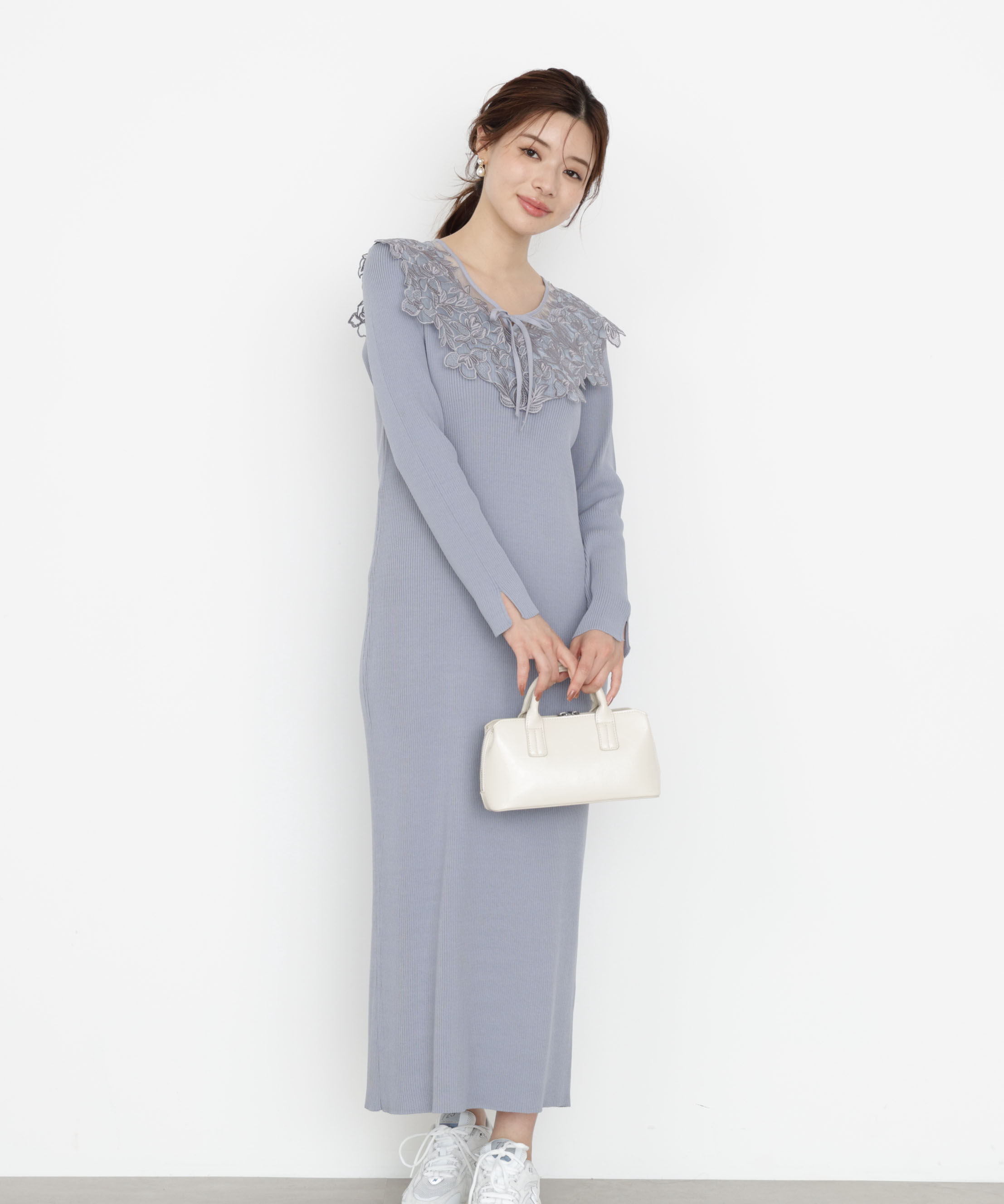 PROPORTION BODY DRESSING「ケープ風レース付きニットワンピース 25AW」|ワンピース|