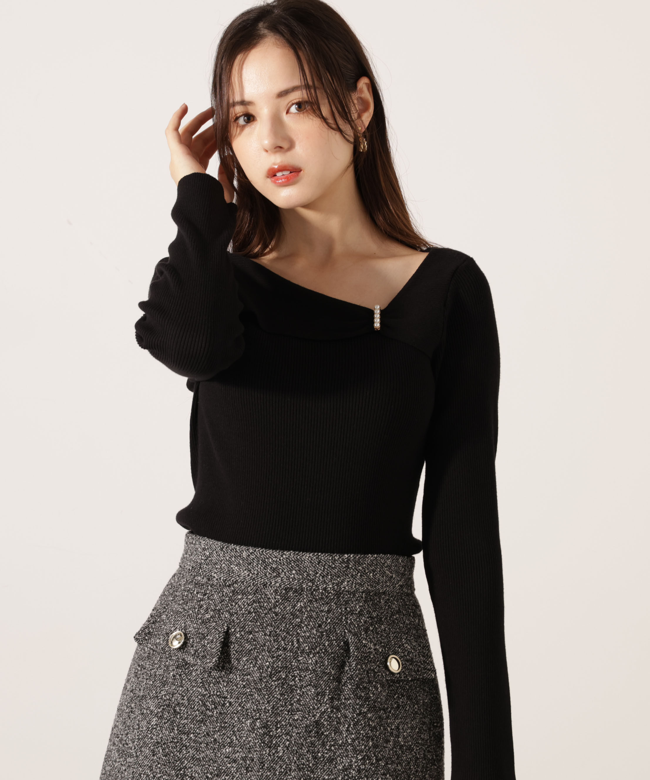 PROPORTION BODY DRESSING「アシメパールデザインニット 25AW」|ニット・セーター|ブラック