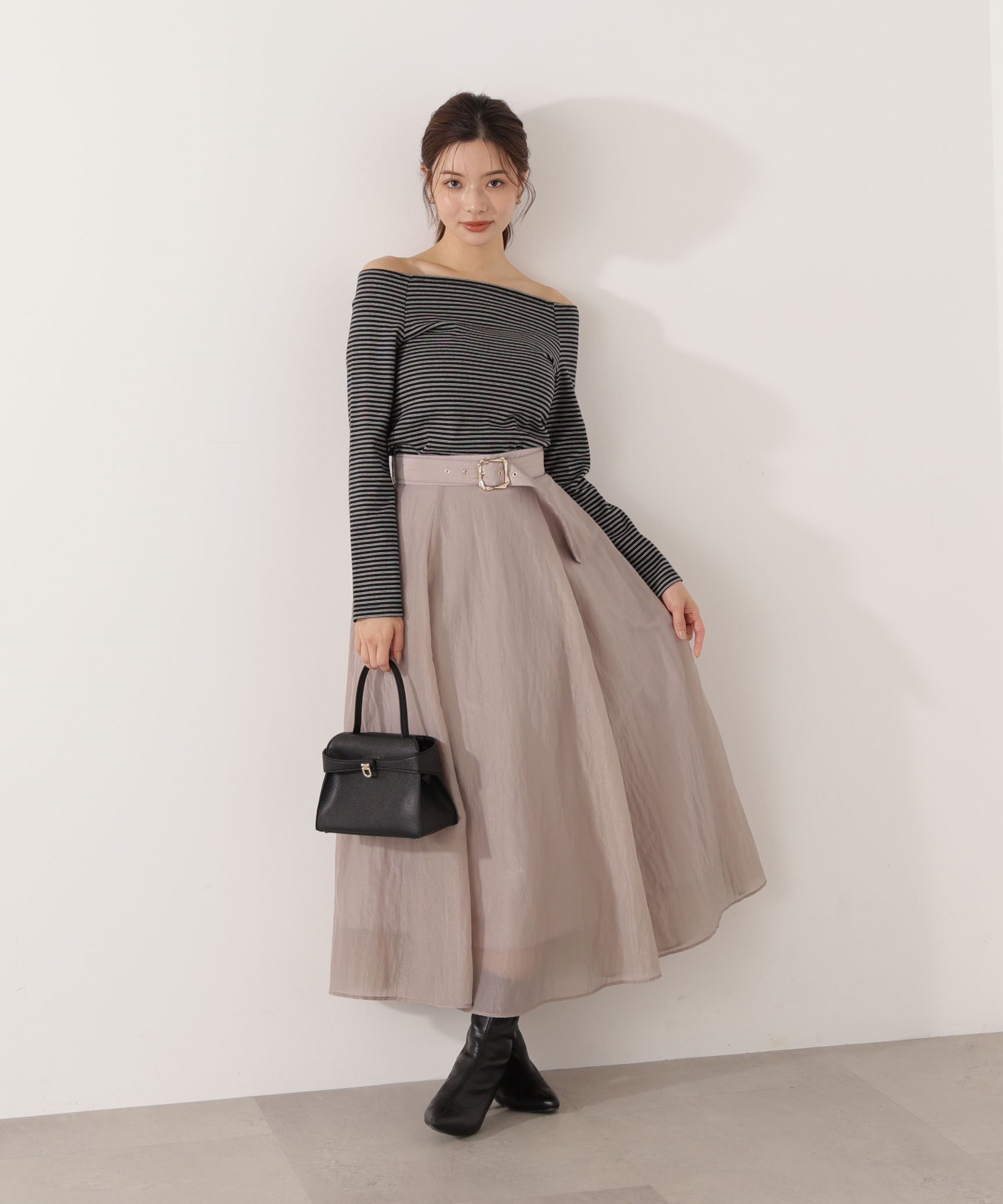 PROPORTION BODY DRESSING「ベルト付きシアーフレアスカート」|スカート|グレージュ