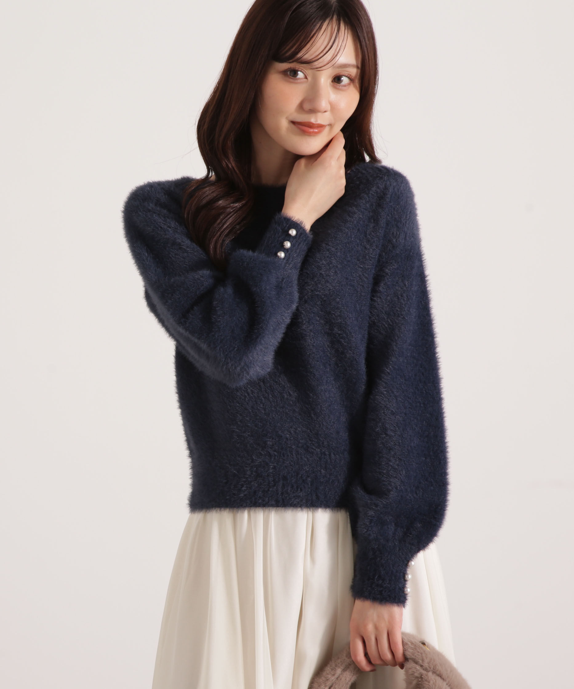 PROPORTION BODY DRESSING「ミニシャギーオフショルニット 25AW」|ニット・セーター|ネイビー