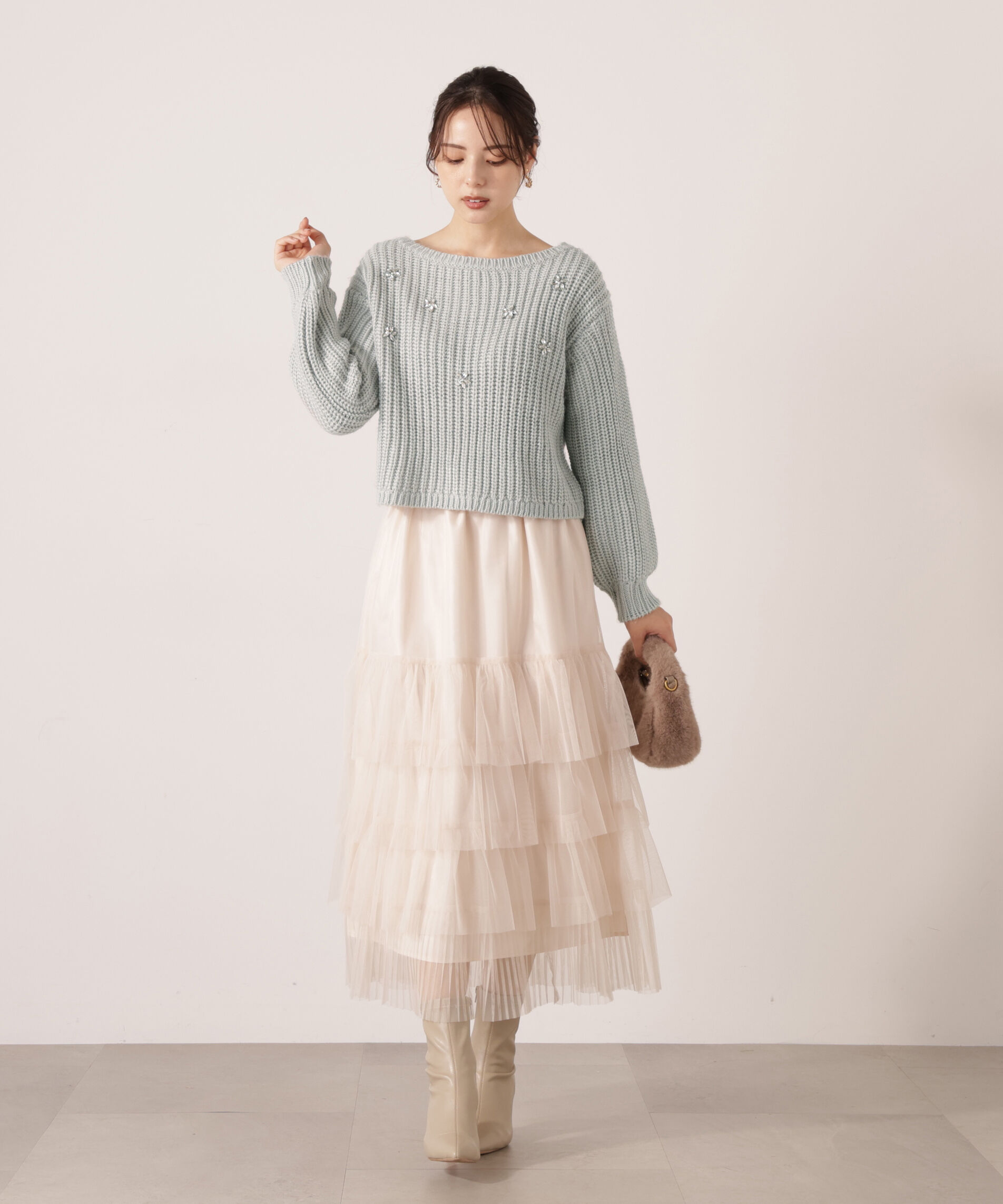 PROPORTION BODY DRESSING「部分プリーツティアードスカート　25AW」|スカート|アイボリー2